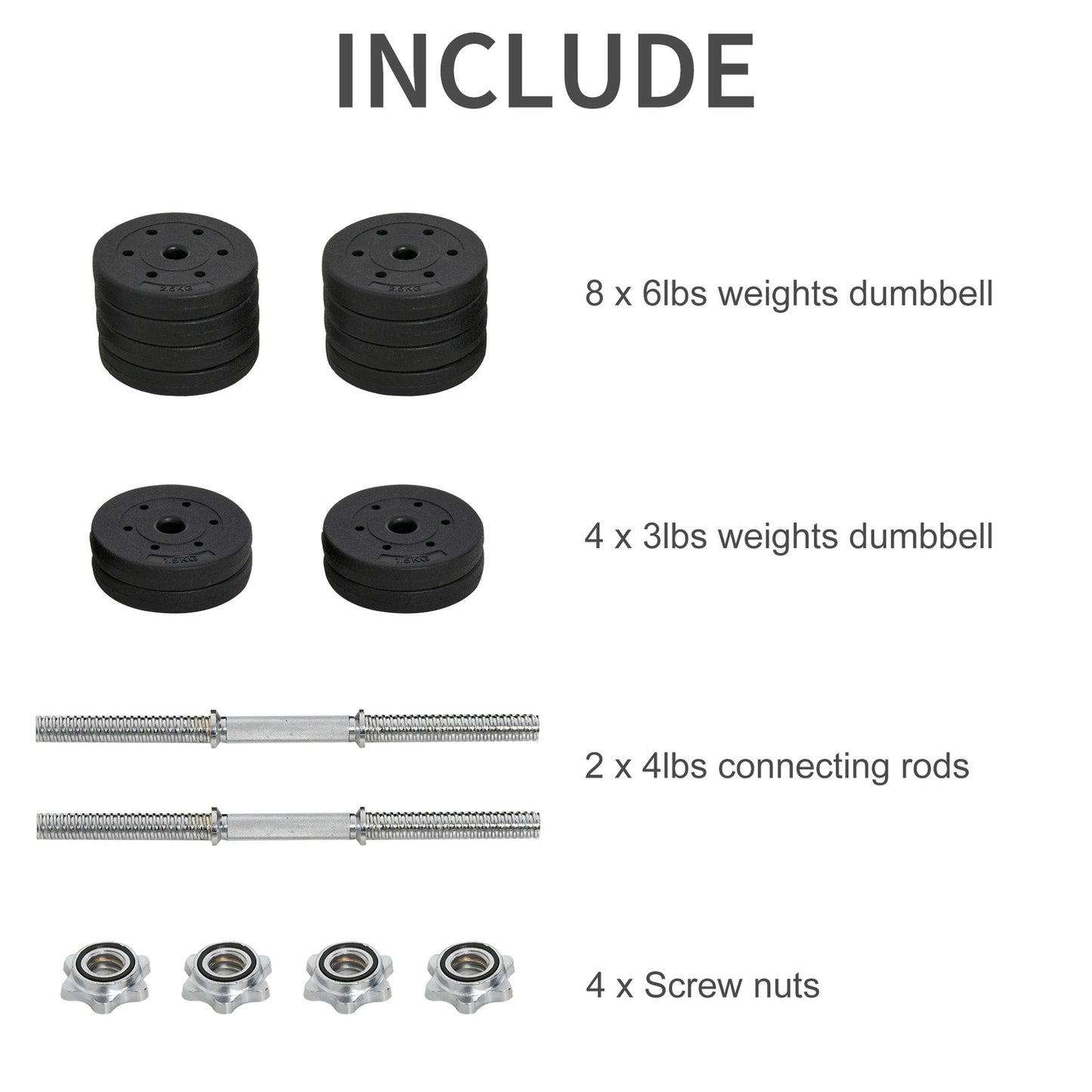 30 kg dumbbell set in steel, strength training for home and gym