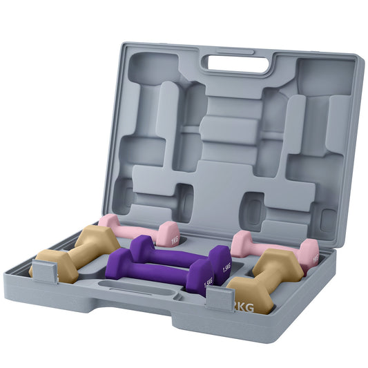 Dumbbell Set, 6-Piece Steel Weights with Case, 1-2kg