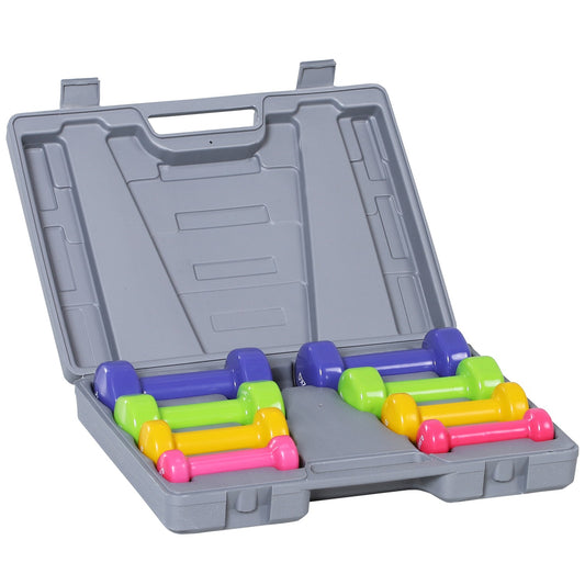 Portable dumbbell set with case, 4 pairs, 1-2 kg