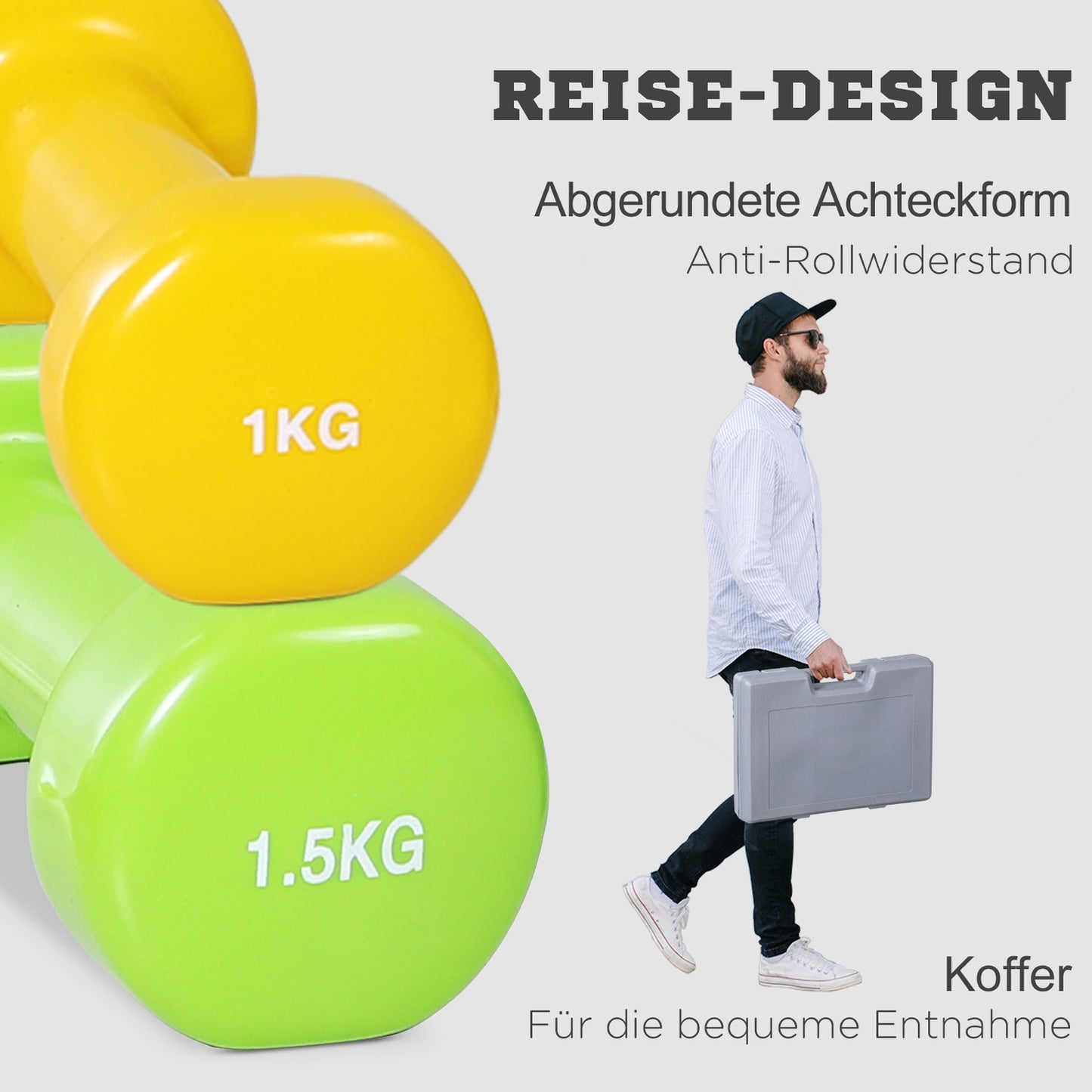 Portable dumbbell set with case, 4 pairs, 1-2 kg