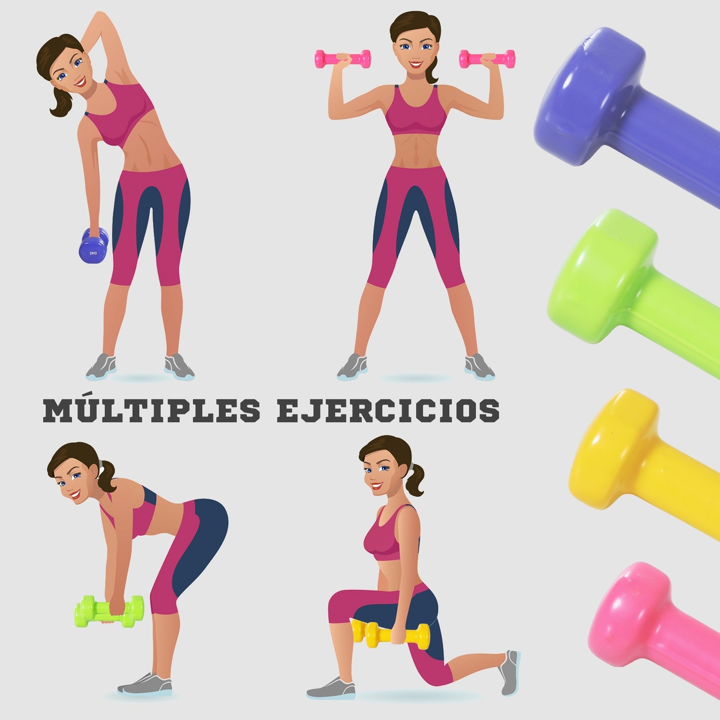 Portable dumbbell set with case, 4 pairs, 1-2 kg