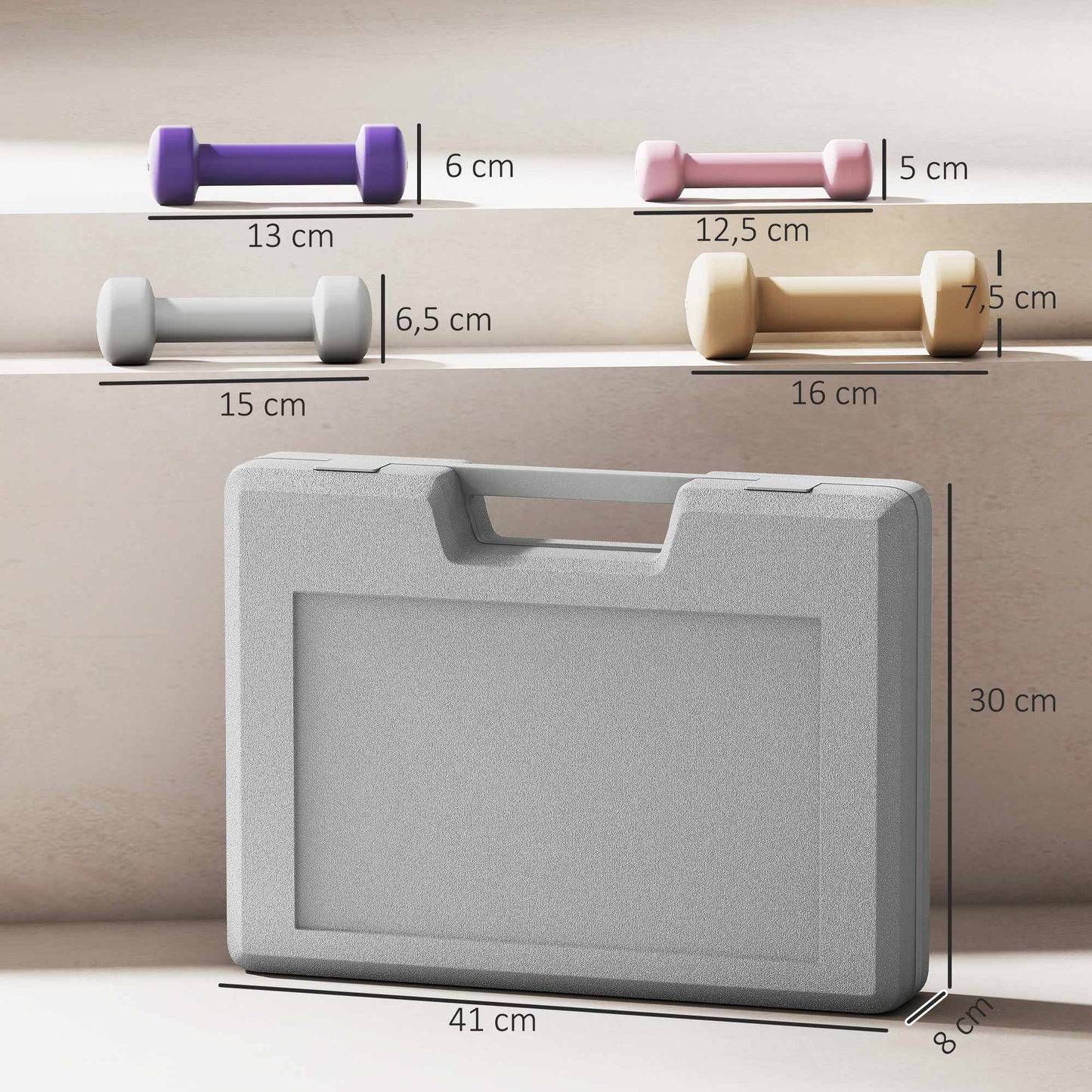 Dumbbell Set with Case – 4 Pairs: 0.5kg to 2kg
