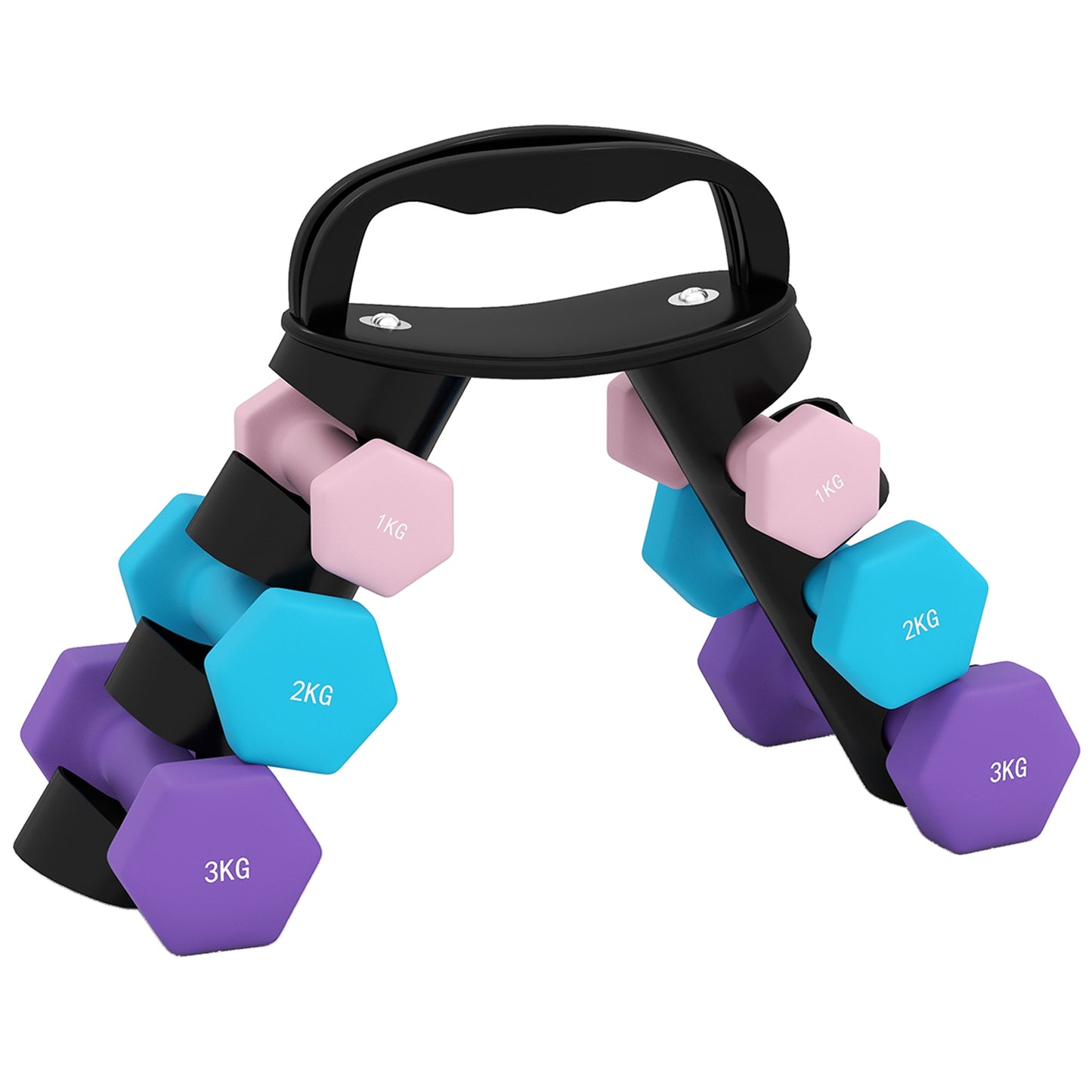 Dumbbell Set with Rack, 6 Weights: 1kg, 2kg, 3kg