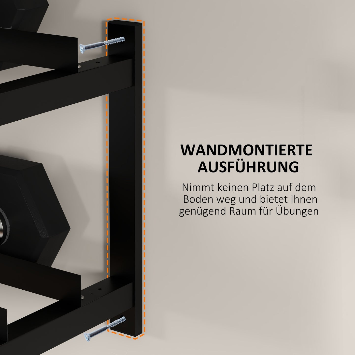 Wall-mounted dumbbell rack, 2 shelves, 70 kg capacity
