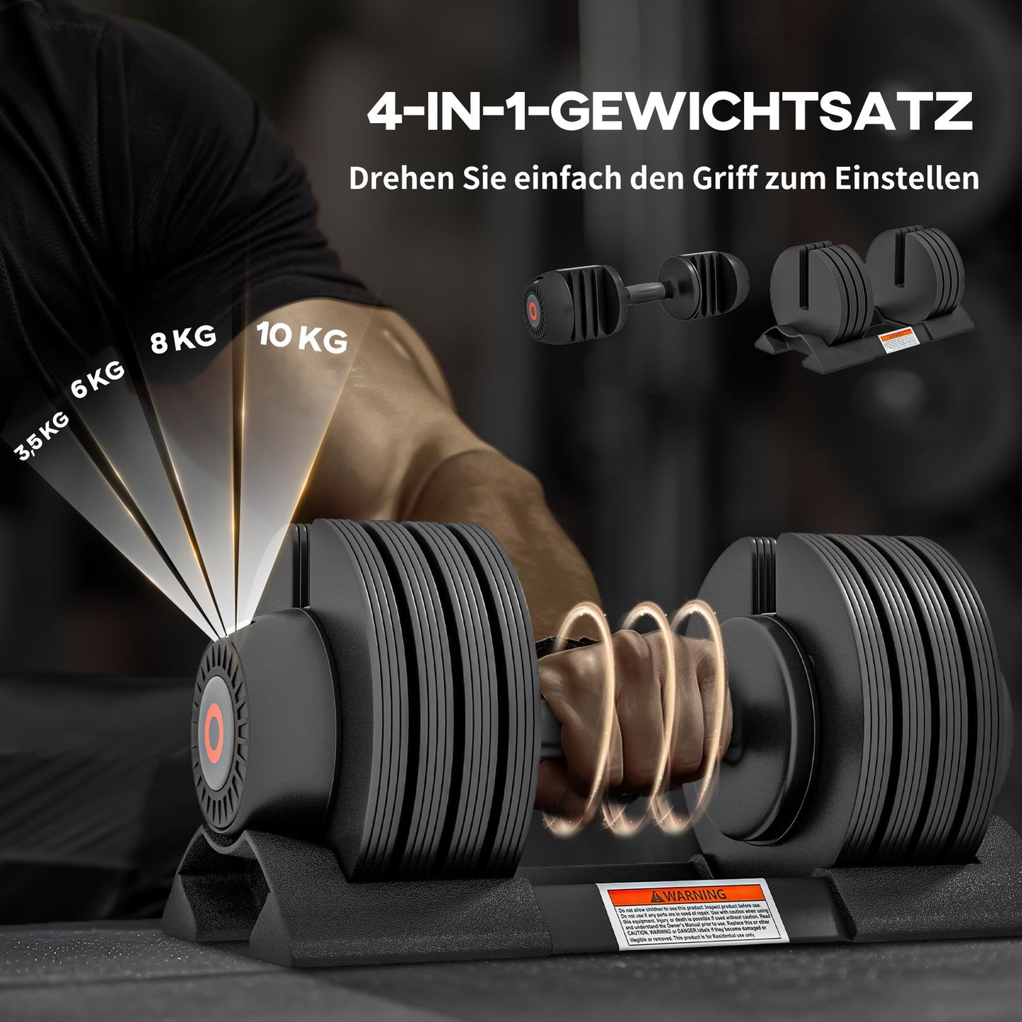Adjustable dumbbells with non-slip handles, range 3.5-10 kg