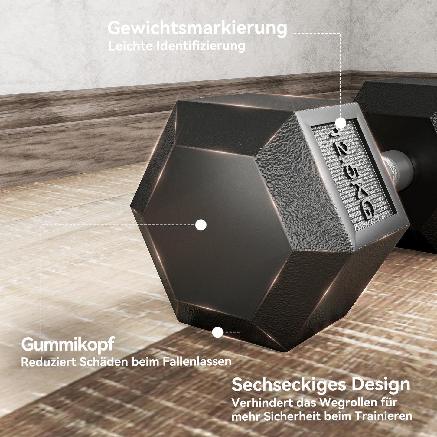 Dumbbells, Knurled Grip, Cast Iron, 2 x 12.5 kg