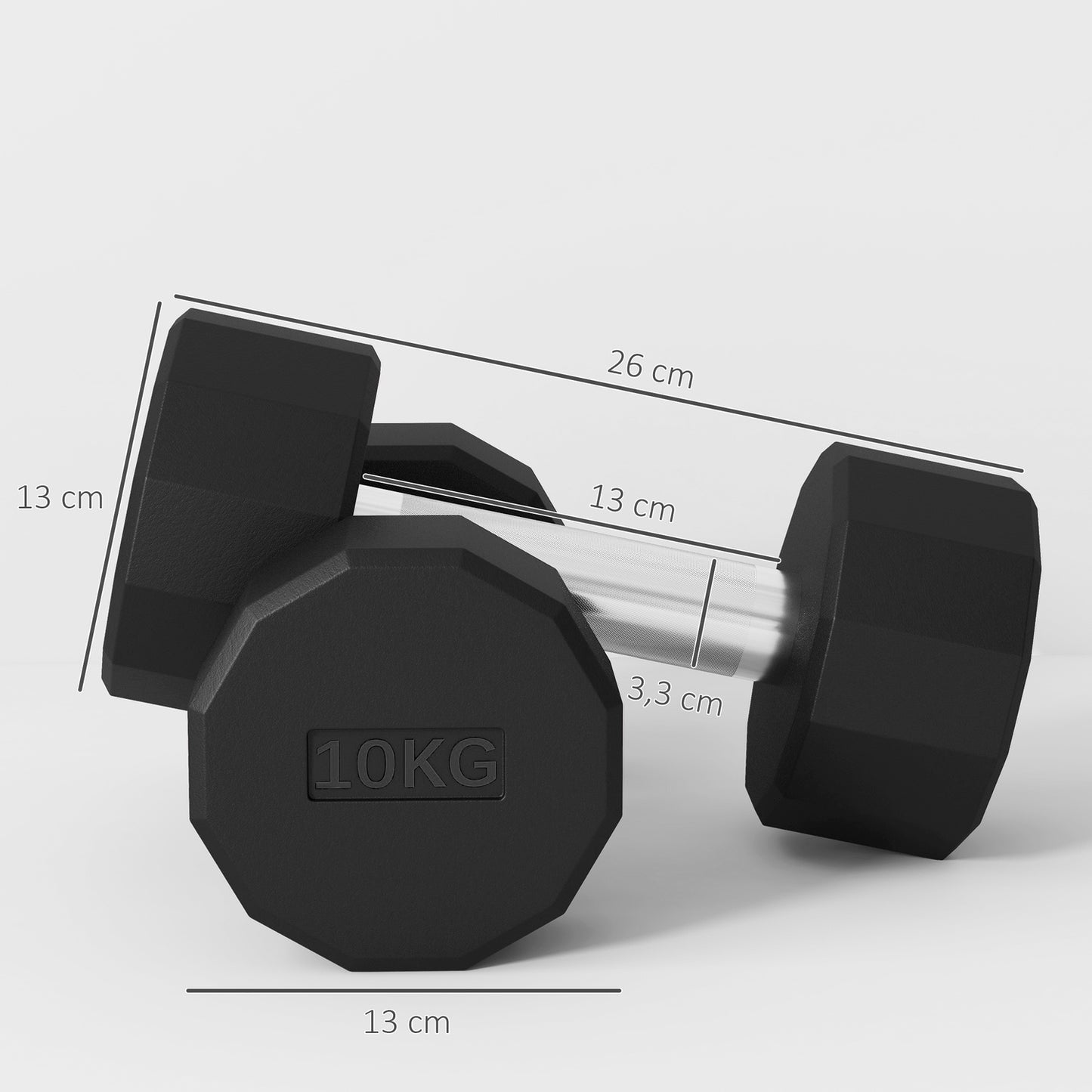 20 kg dumbbell set in metal, non-slip, black, strength training