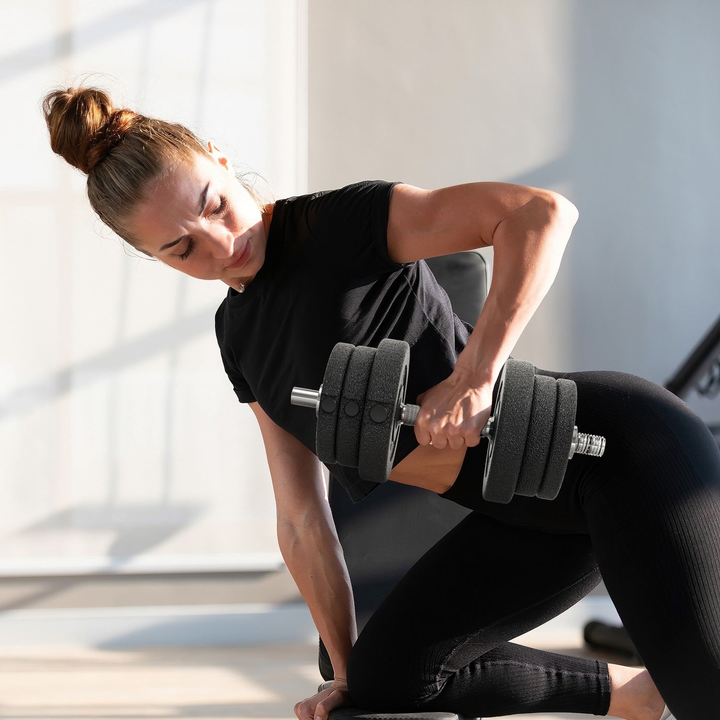Dumbbell set 25KG dumbbell set with weight plates for home office gym steel imitation leather black