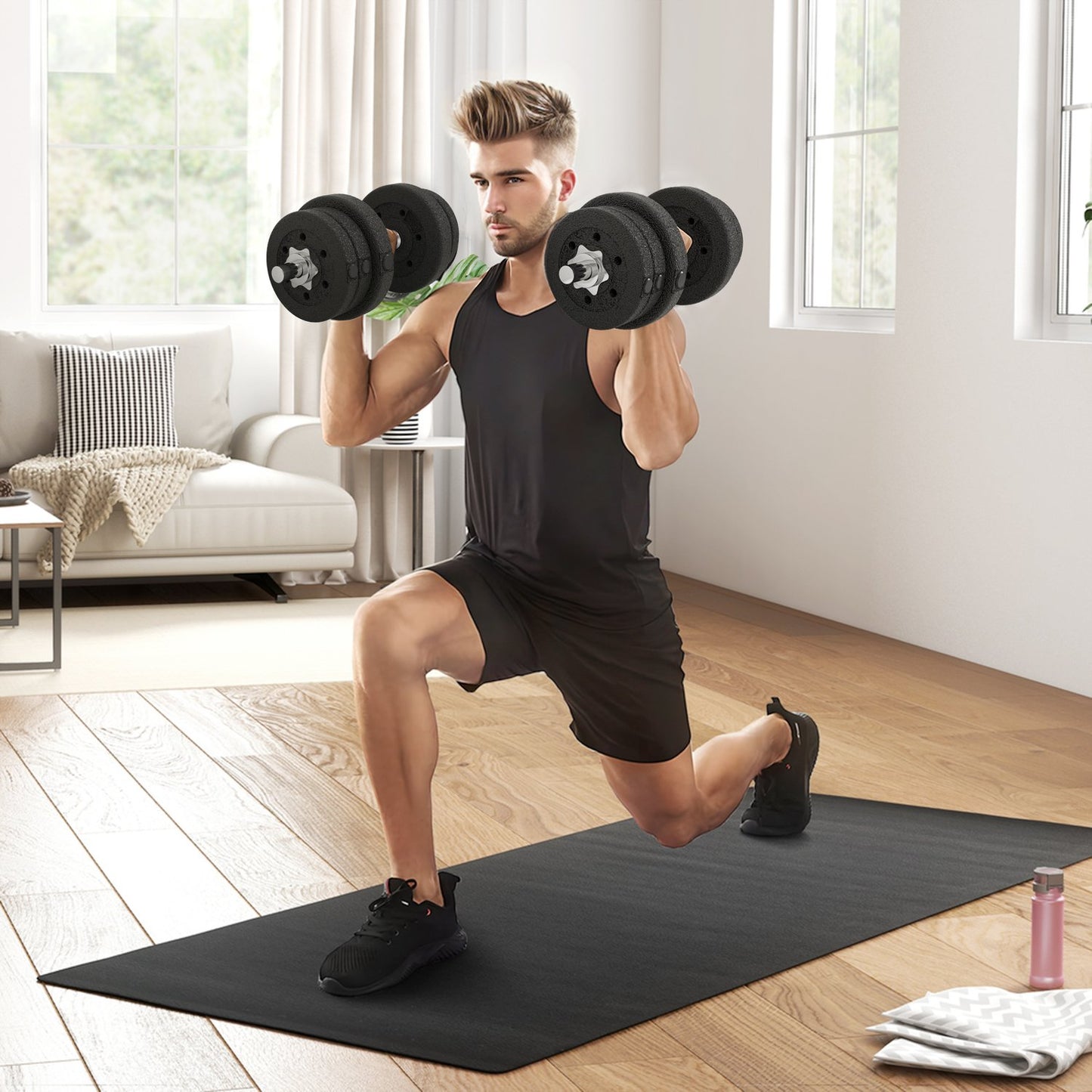 Dumbbell set 25KG dumbbell set with weight plates for home office gym steel imitation leather black
