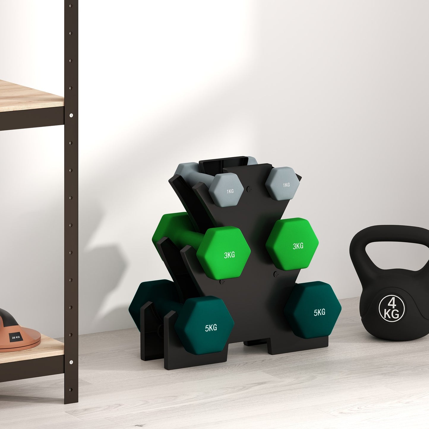 Dumbbell set with stand - 6 pairs: 1 kg, 3 kg, 5 kg