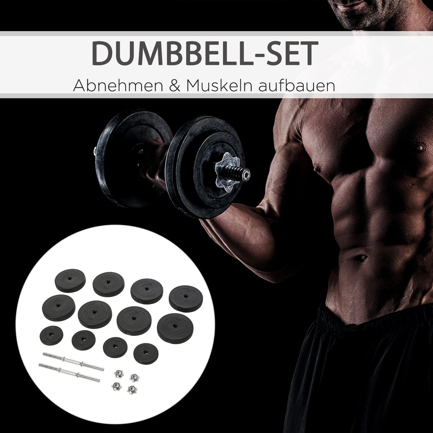 50 kg Dumbbell set, adjustable steel weights, black