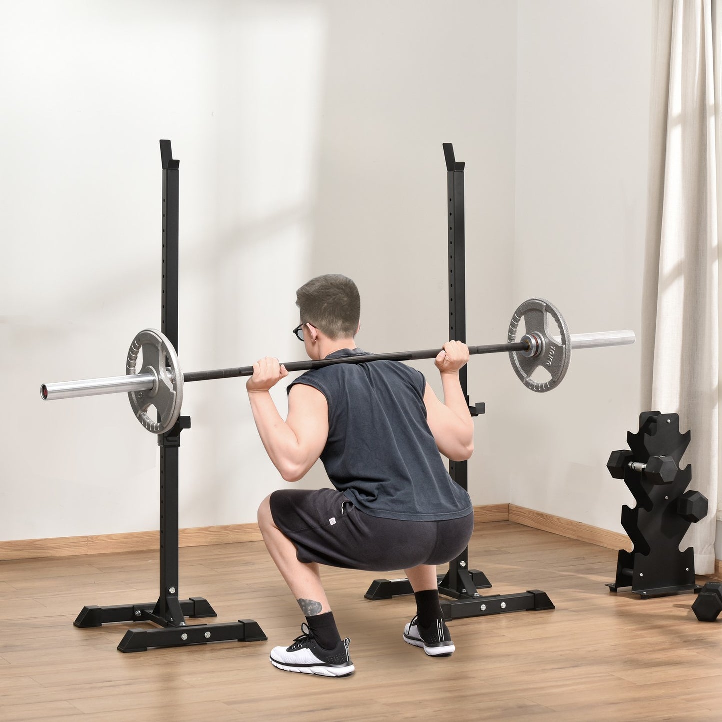 Height-adjustable steel dumbbell rack, 150 kg capacity