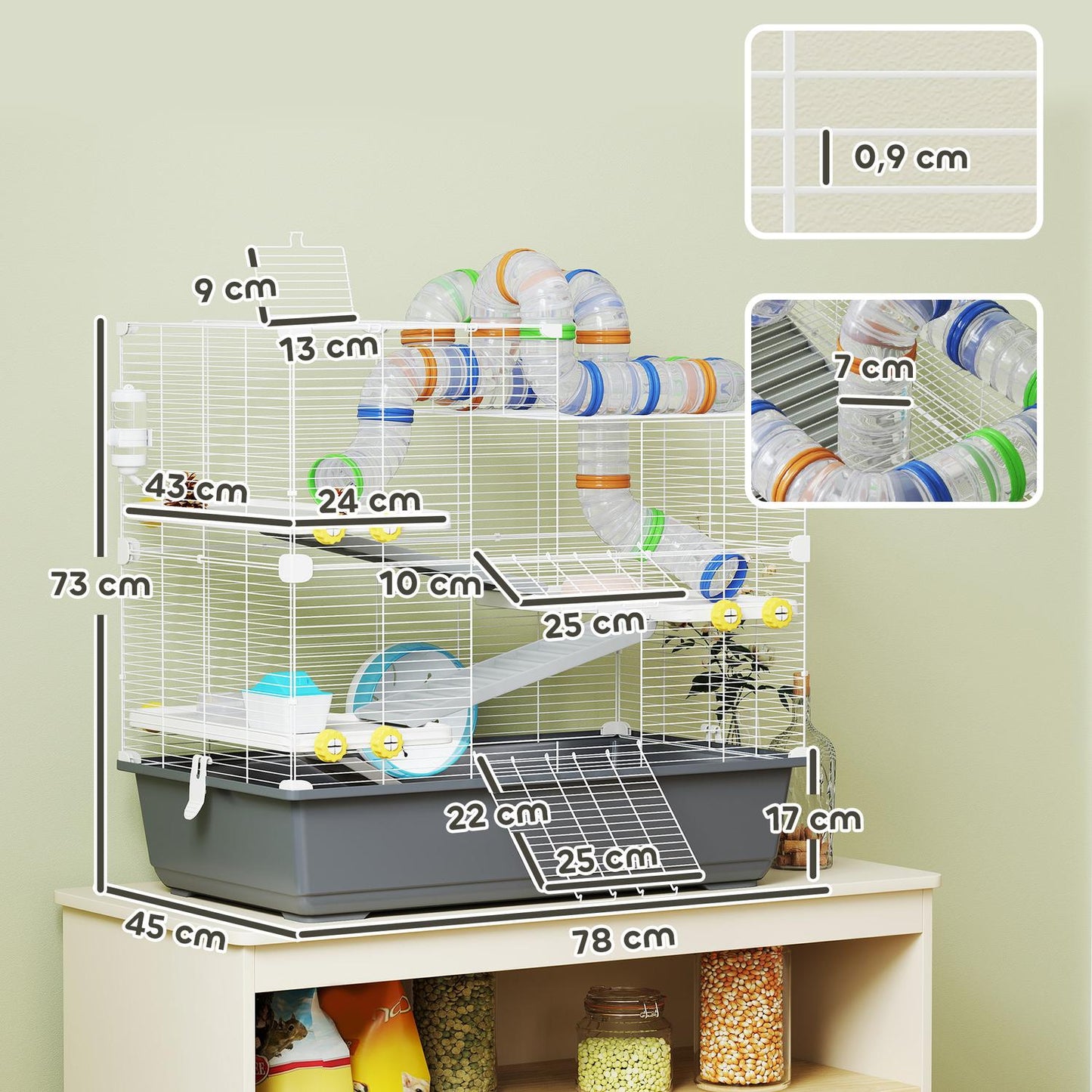Dwarf Hamster Cage, 4 Levels, Tunnel System, 78x45x73 cm