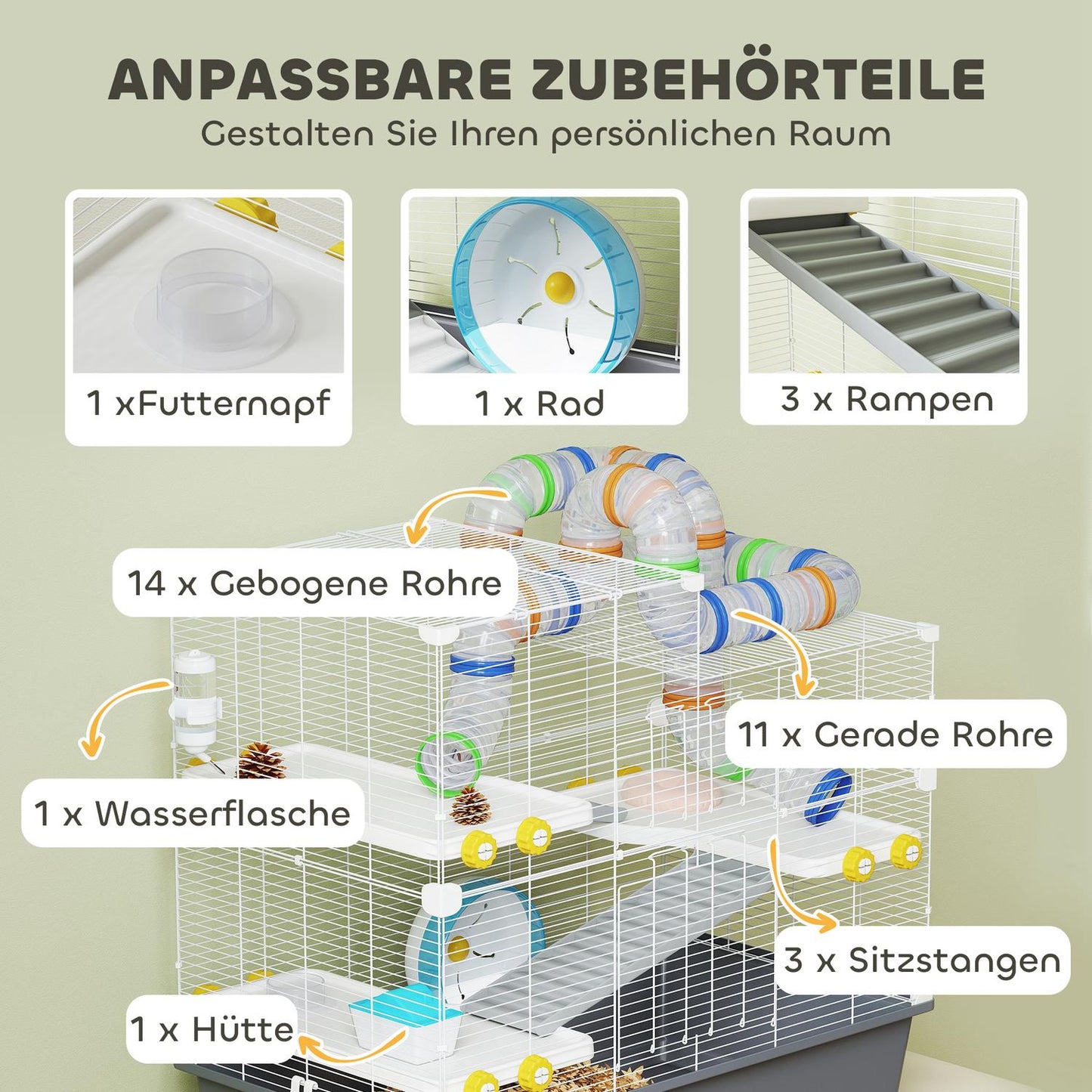 Dwarf Hamster Cage, 4 Levels, Tunnel System, 78x45x73 cm