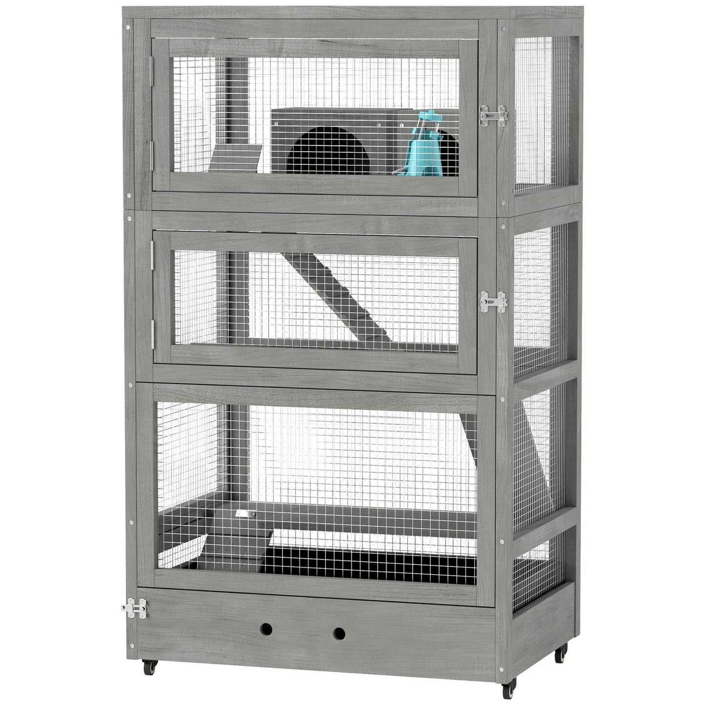 Wooden dwarf hamster cage - 4 levels, huts and accessories