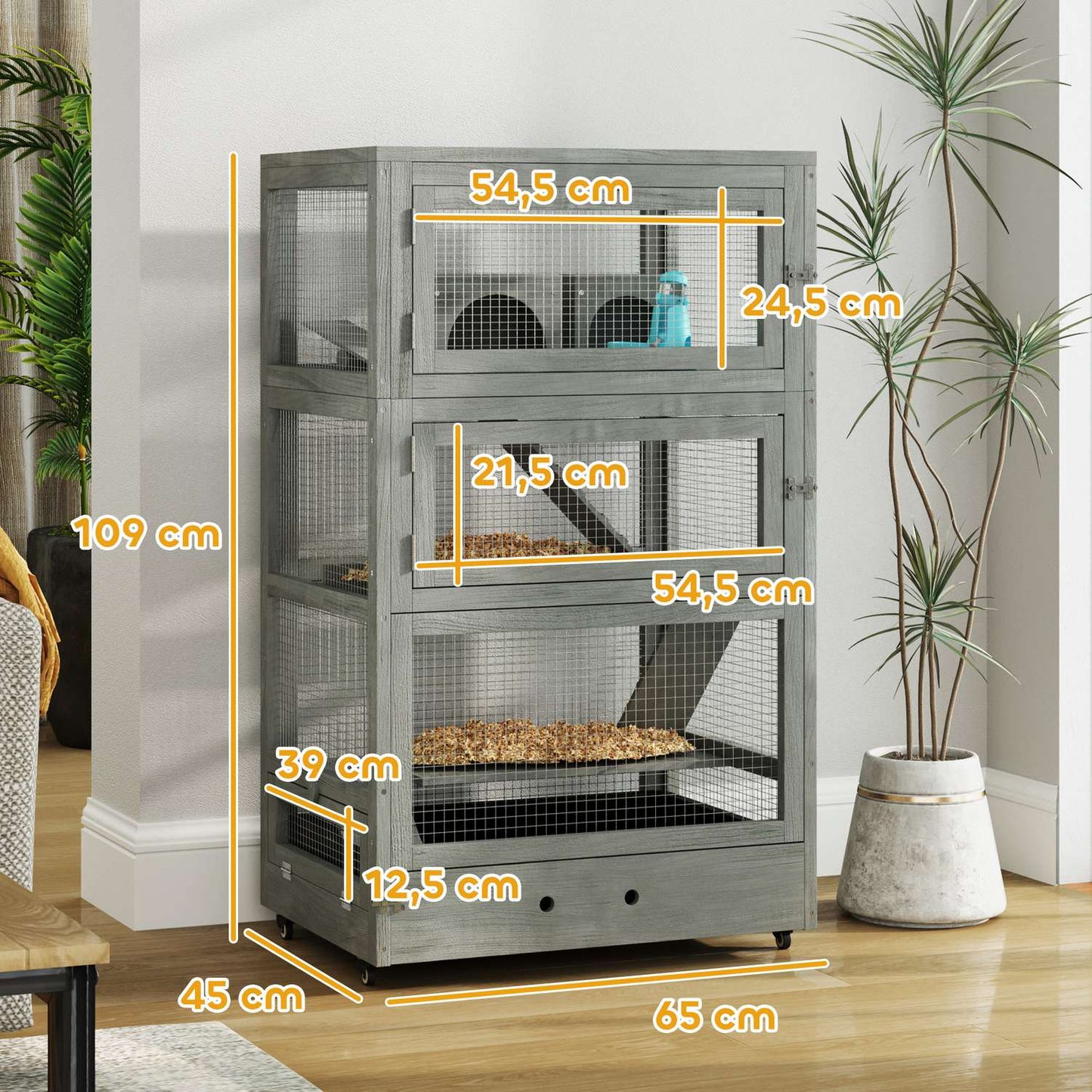 Wooden dwarf hamster cage - 4 levels, huts and accessories