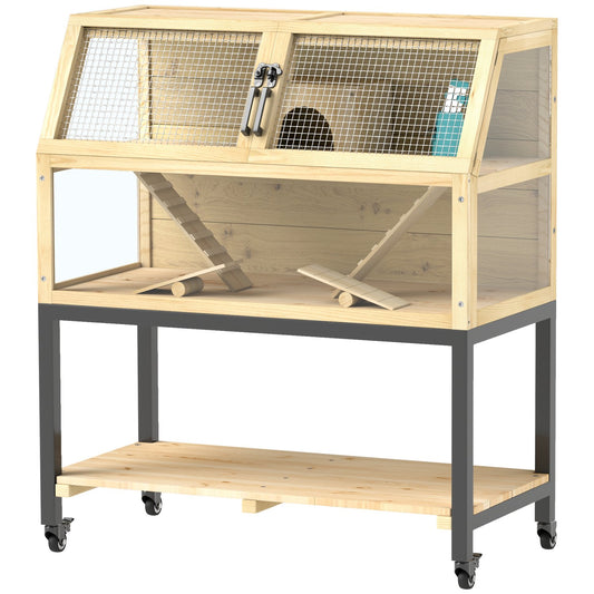 Dwarf hamster cage in wood with wheels and accessories