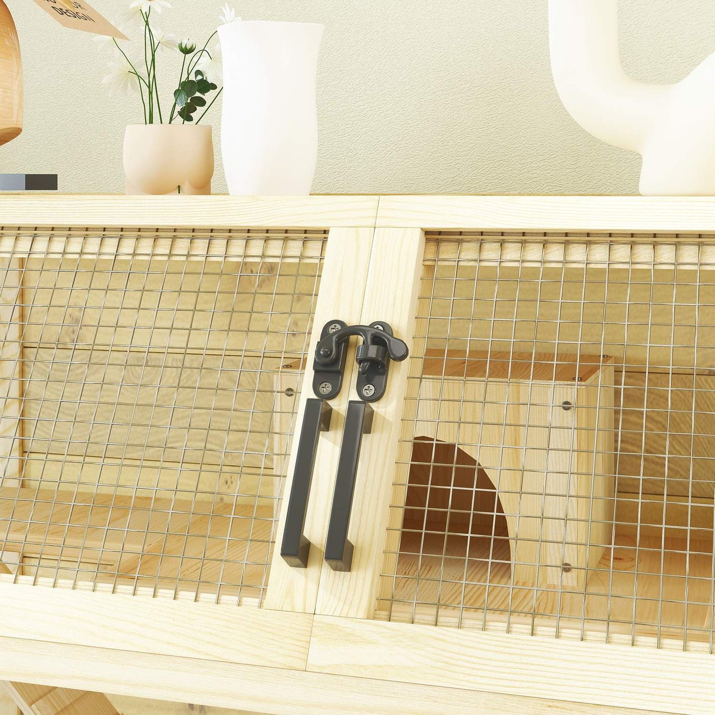Dwarf hamster cage in wood with wheels and accessories