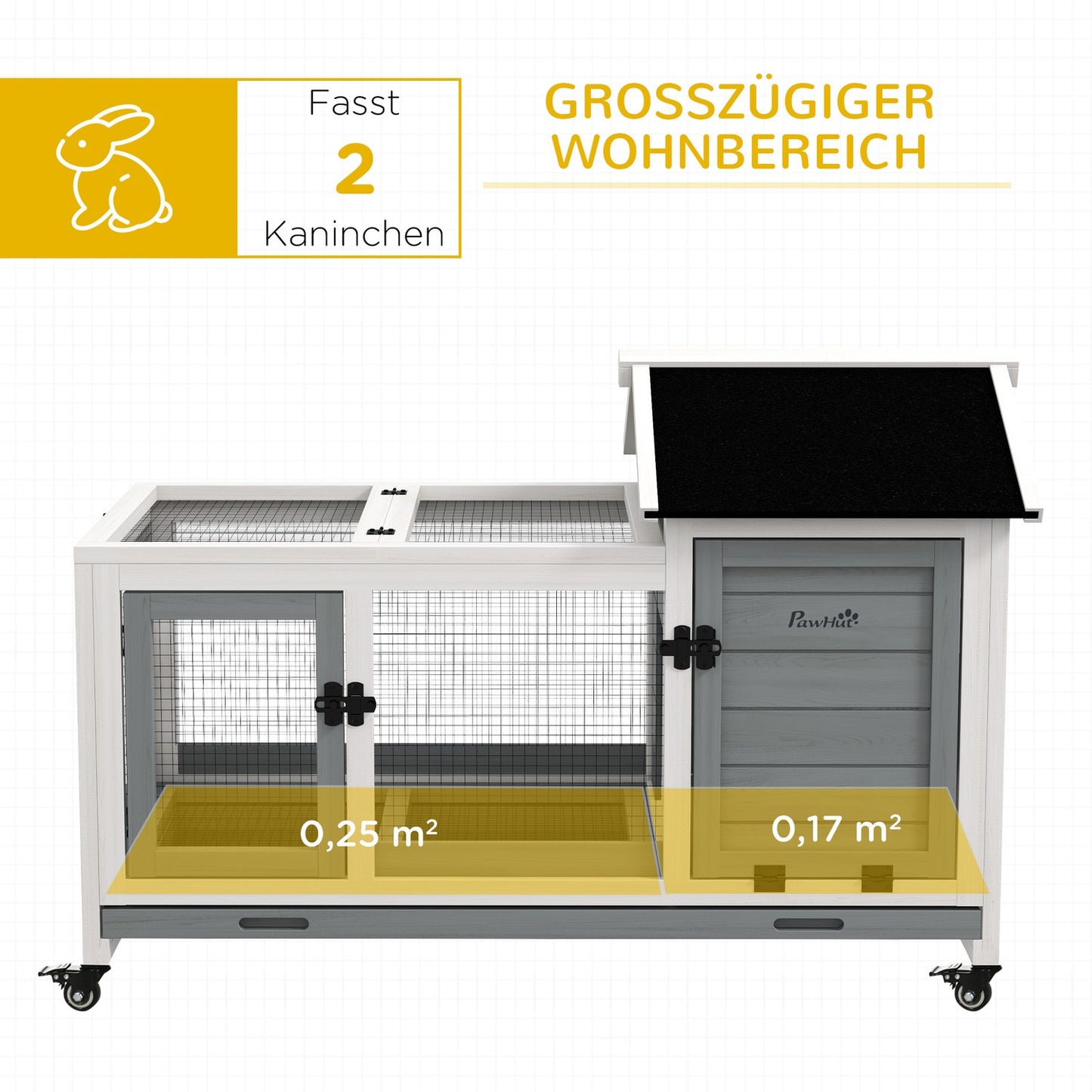 Dwarf rabbit cage, wooden, with tray and cover, indoor/outdoor