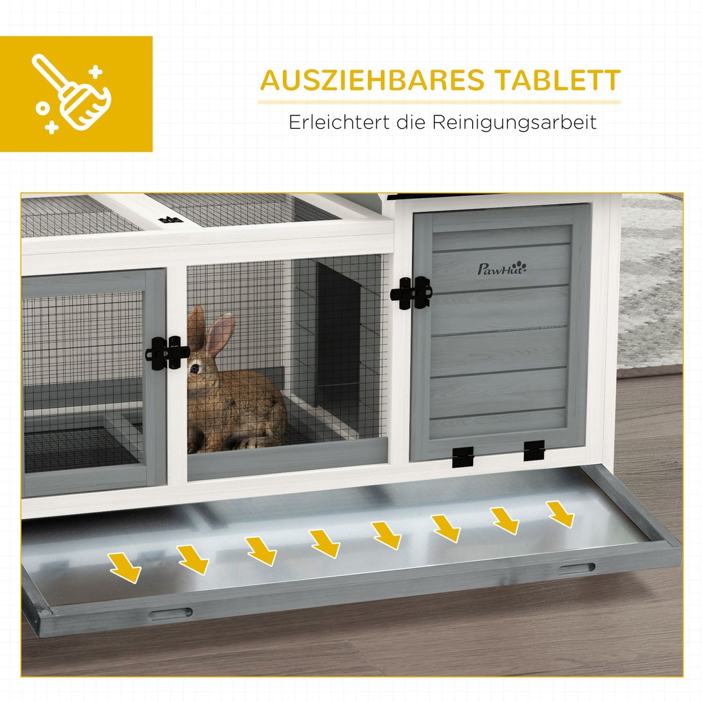 Dwarf rabbit cage, wooden, with tray and cover, indoor/outdoor