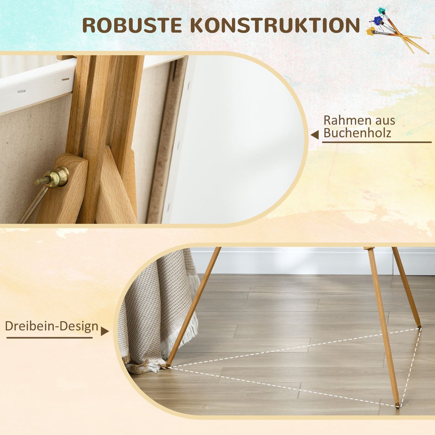 Adjustable stand in beech wood for 107 cm canvas
