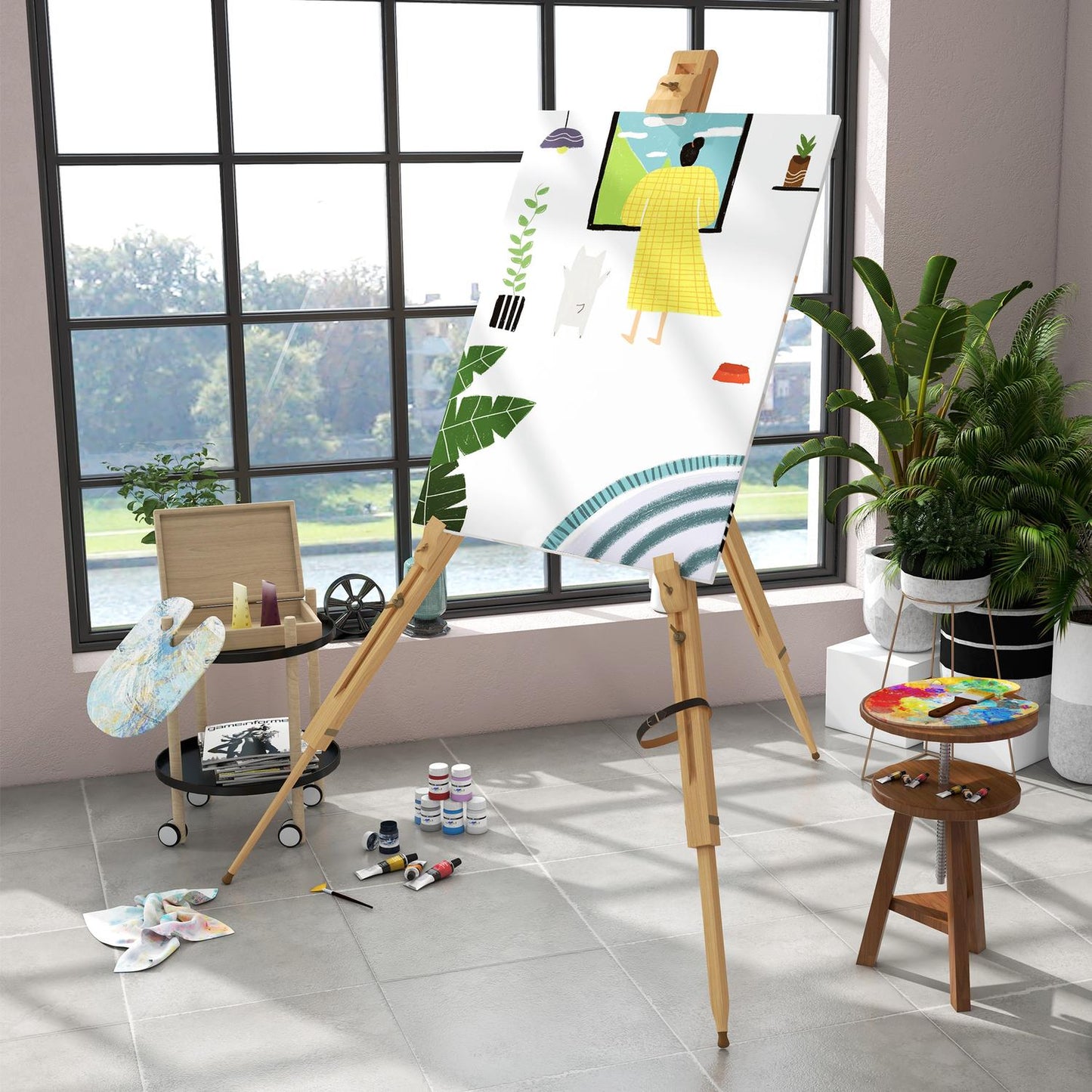 Adjustable stand in beech wood for 107 cm canvas