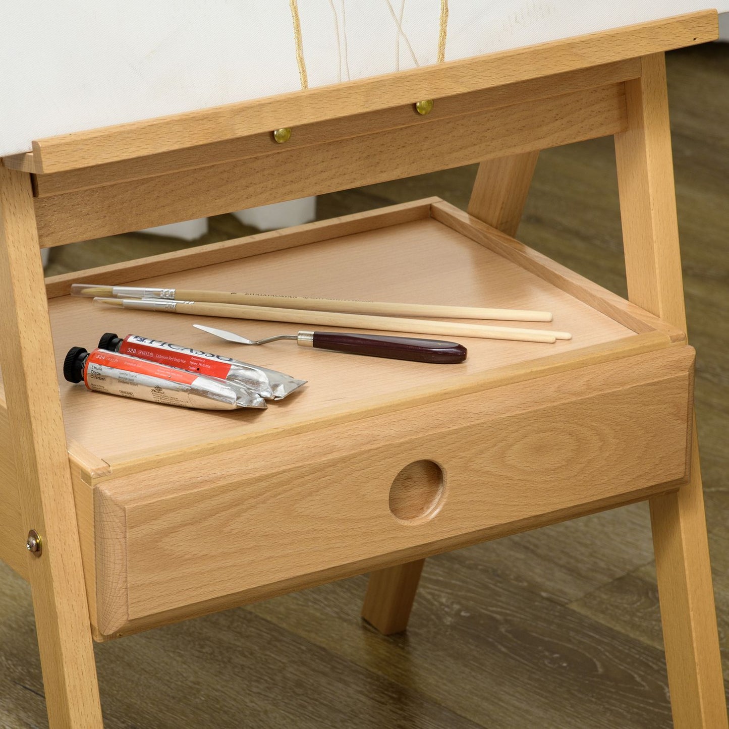 Height-adjustable wooden easel for canvases up to 92 cm