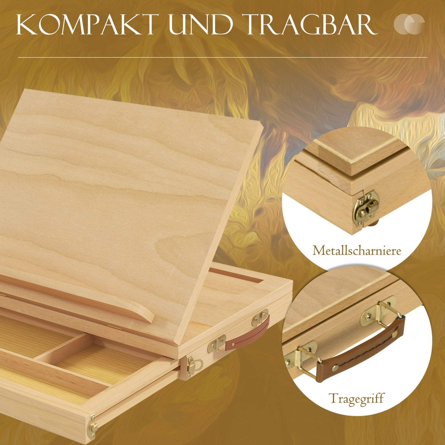 Adjustable easel in beech wood with drawer - collapsible studio stand