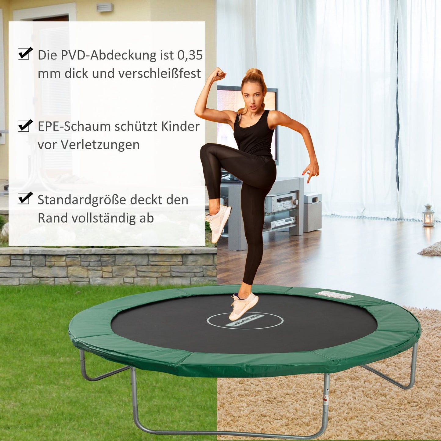 Trampoline edge protection, 244 Cm, weatherproof green PVC