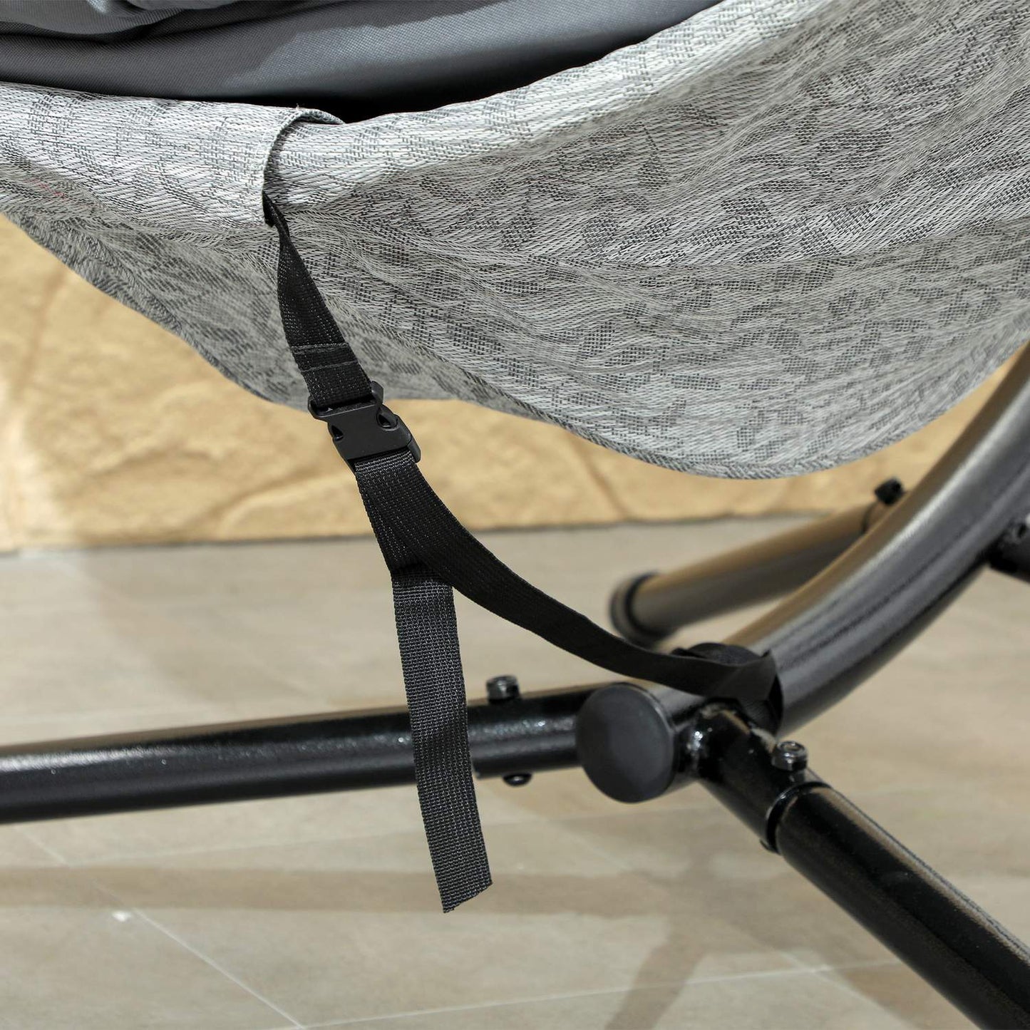 Egg-shaped outdoor hanging chair, gray - folding swing with cup holder