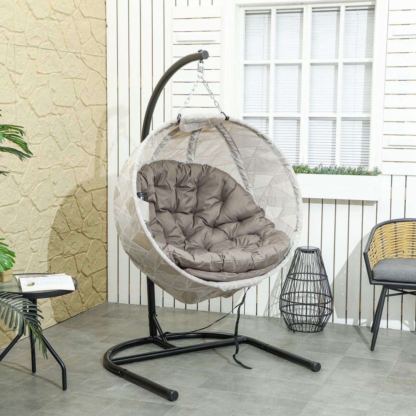 Outdoor Egg Chair with cup holder, foldable, removable seat