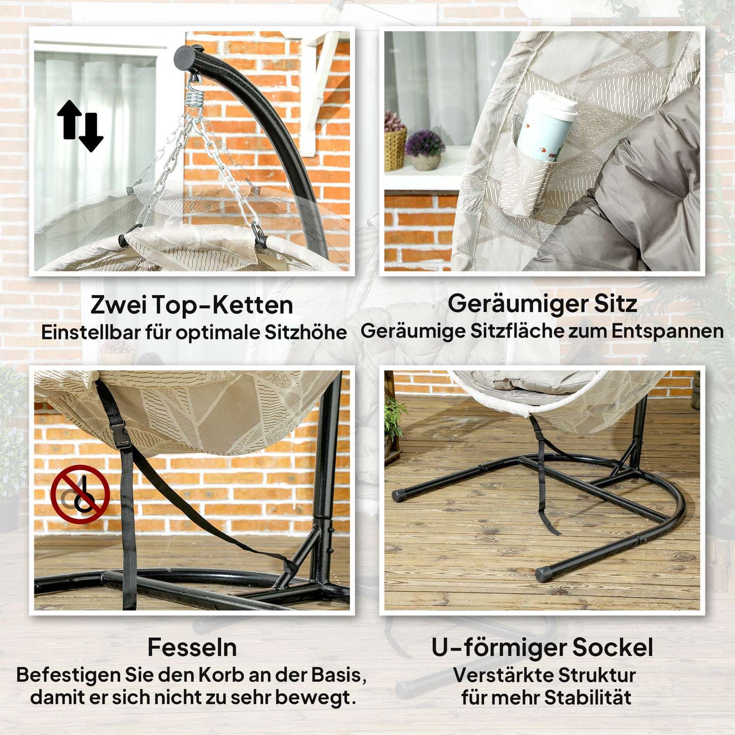 Outdoor Egg Chair with cup holder, foldable, removable seat