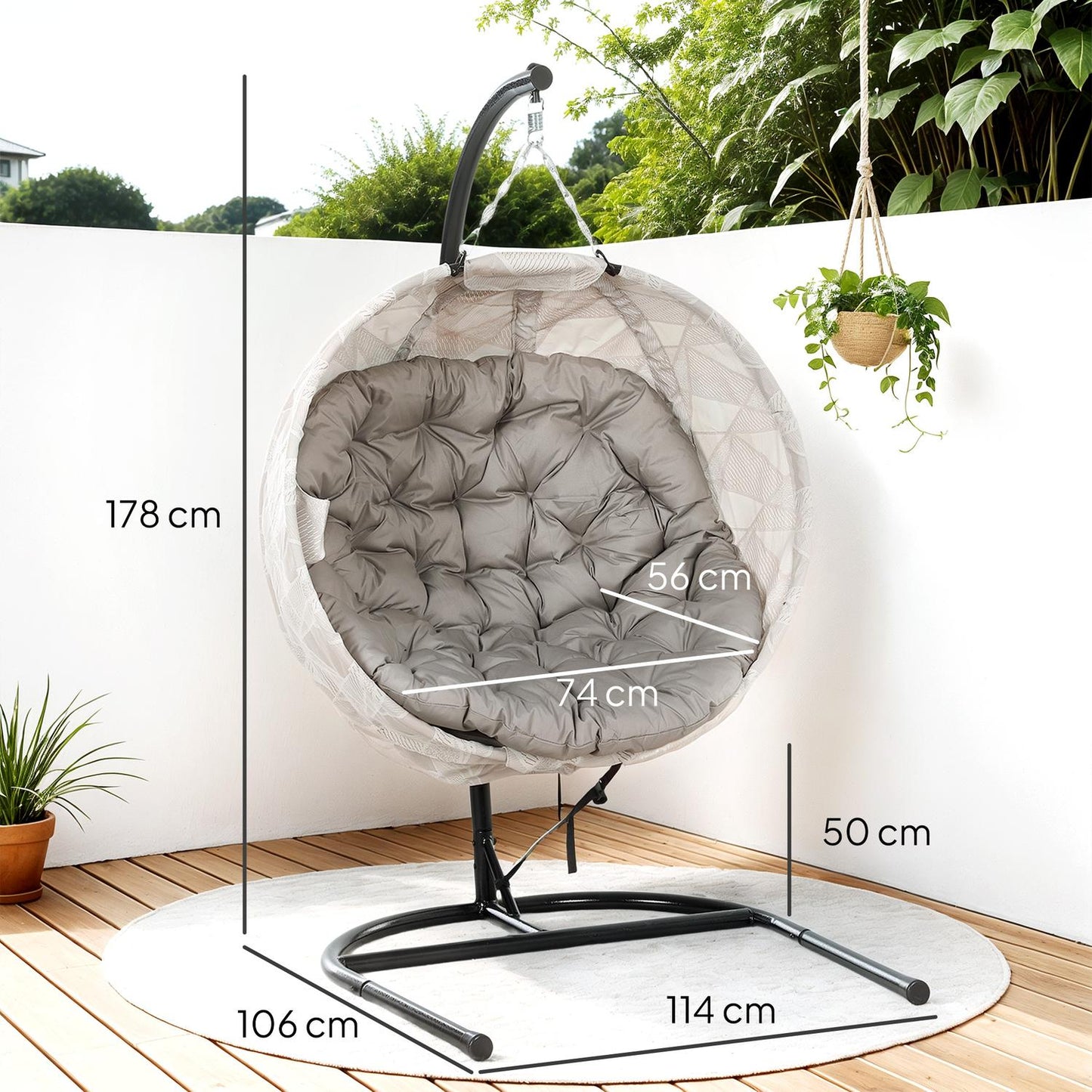 Outdoor Egg Chair with cup holder, foldable, removable seat