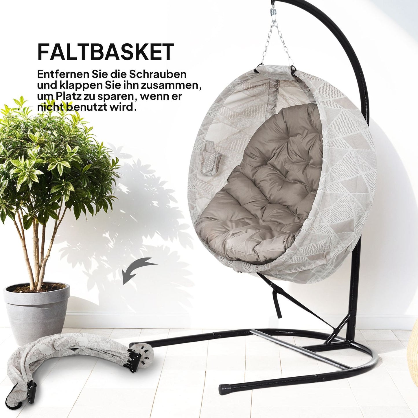 Outdoor Egg Chair with cup holder, foldable, removable seat
