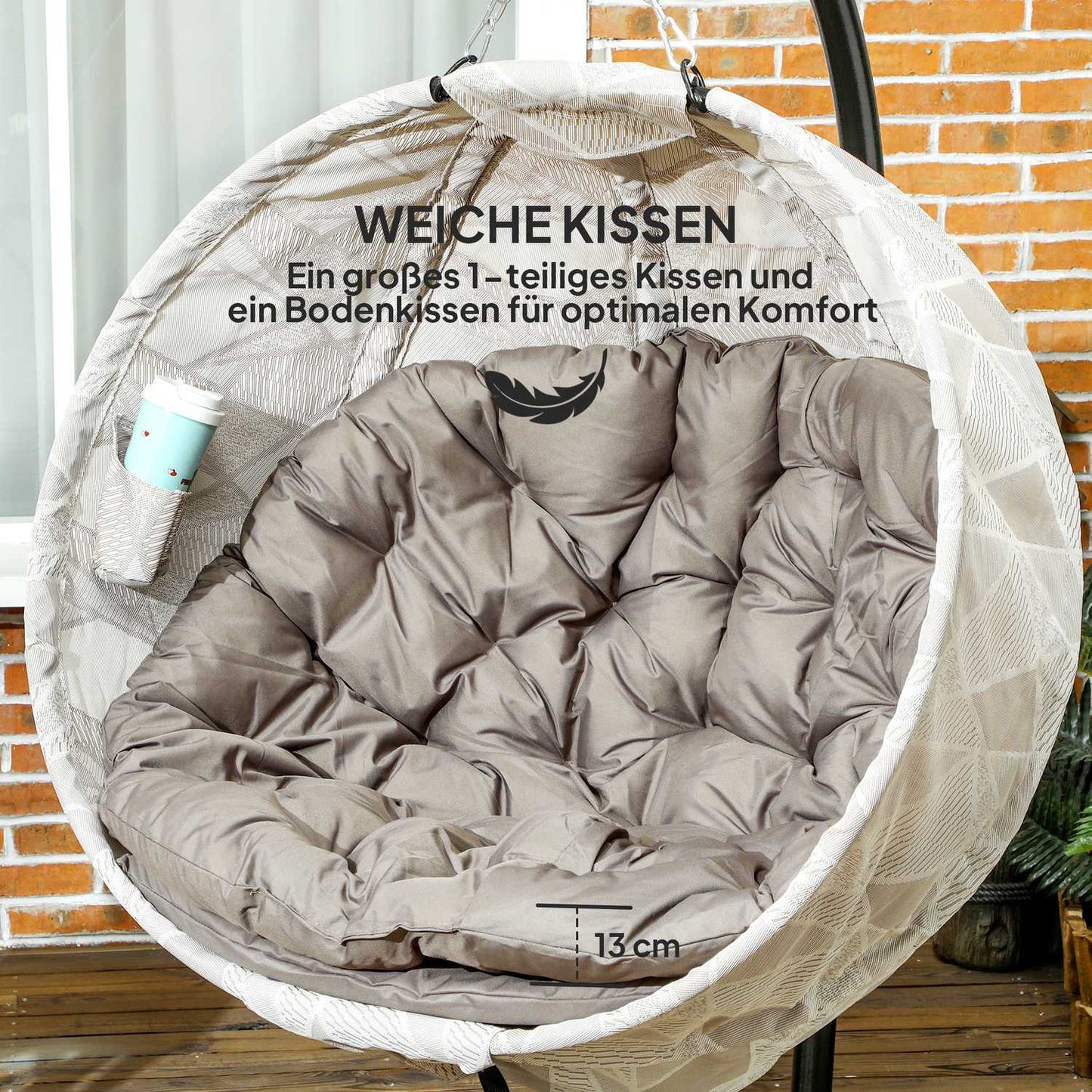 Outdoor Egg Chair with cup holder, foldable, removable seat