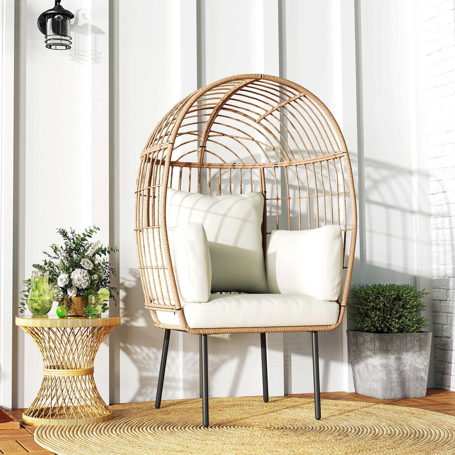 Oversized weatherproof egg chair with removable cushion