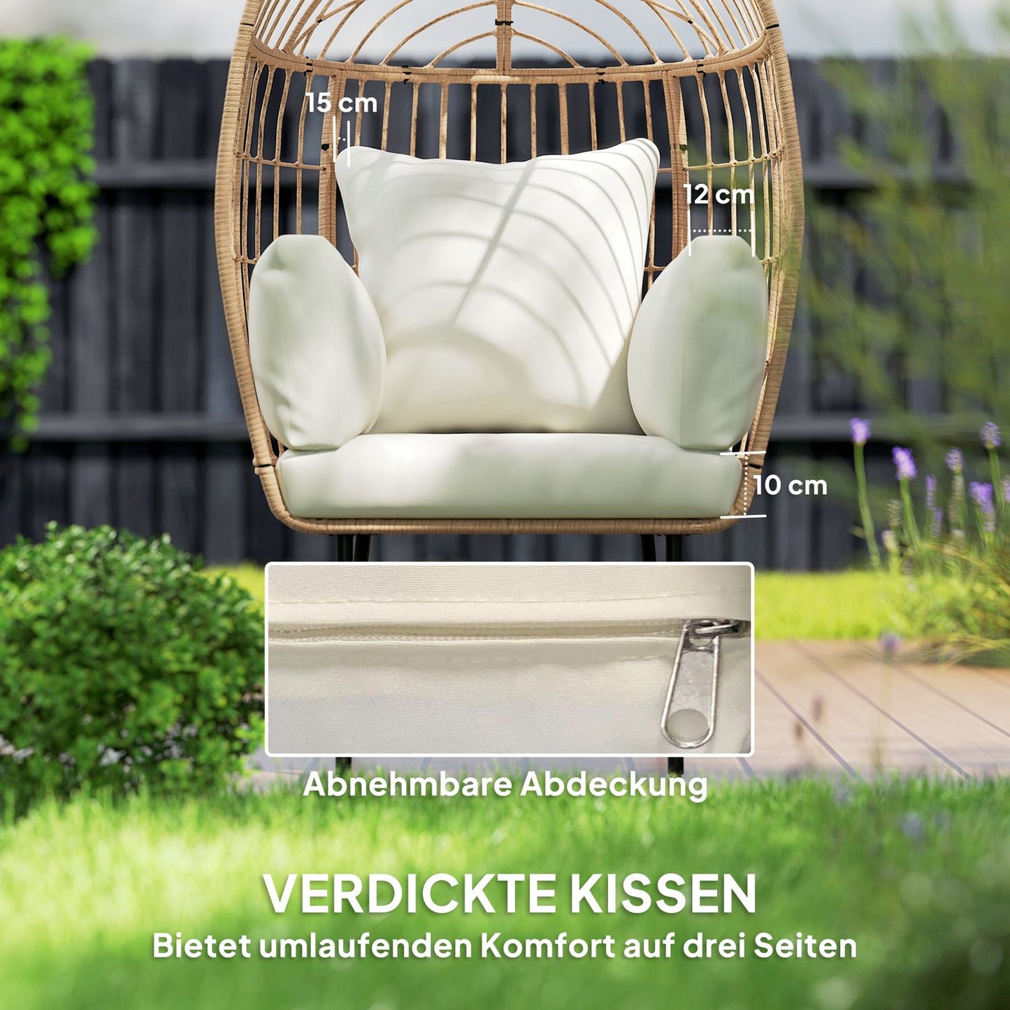 Oversized weatherproof egg chair with removable cushion