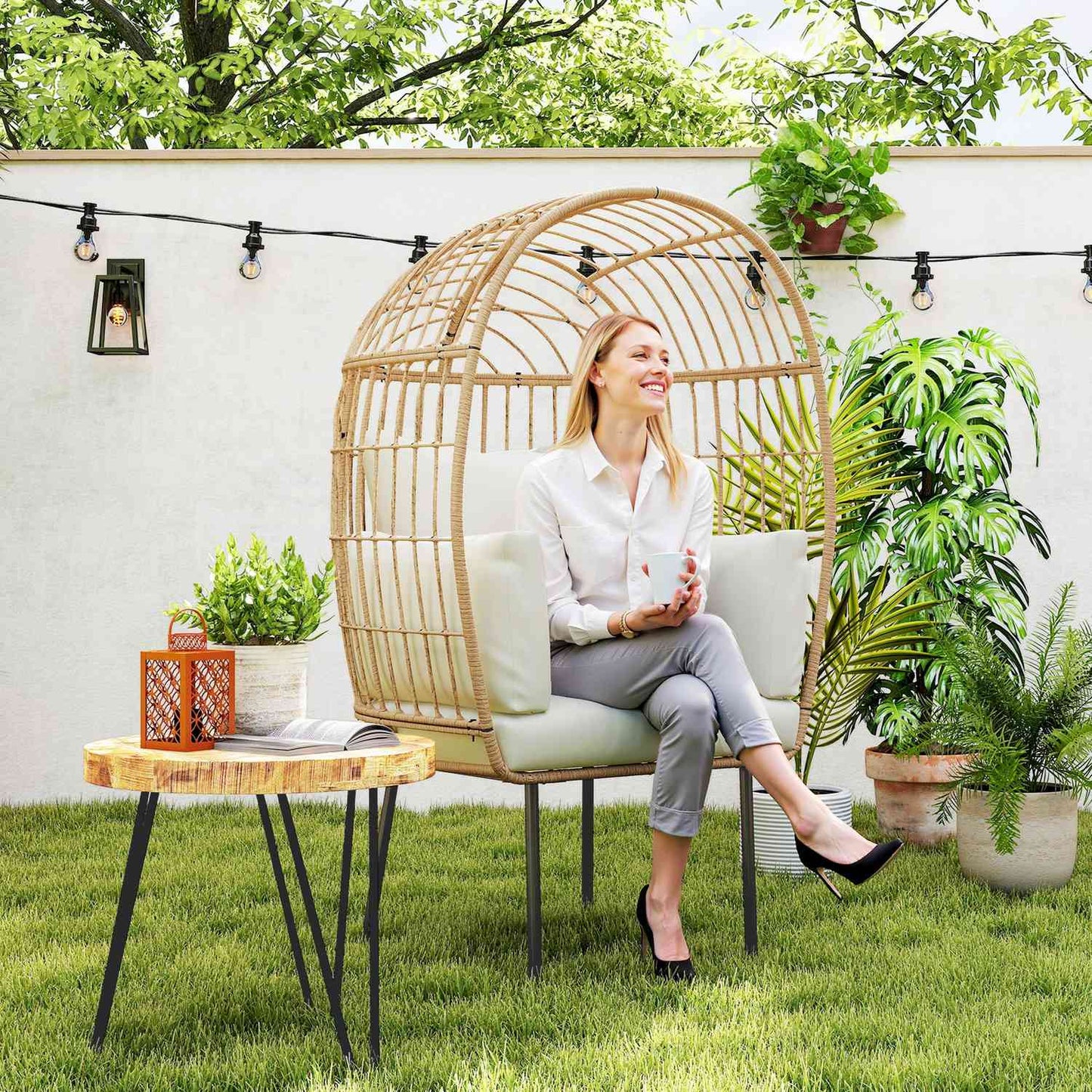 Oversized weatherproof egg chair with removable cushion