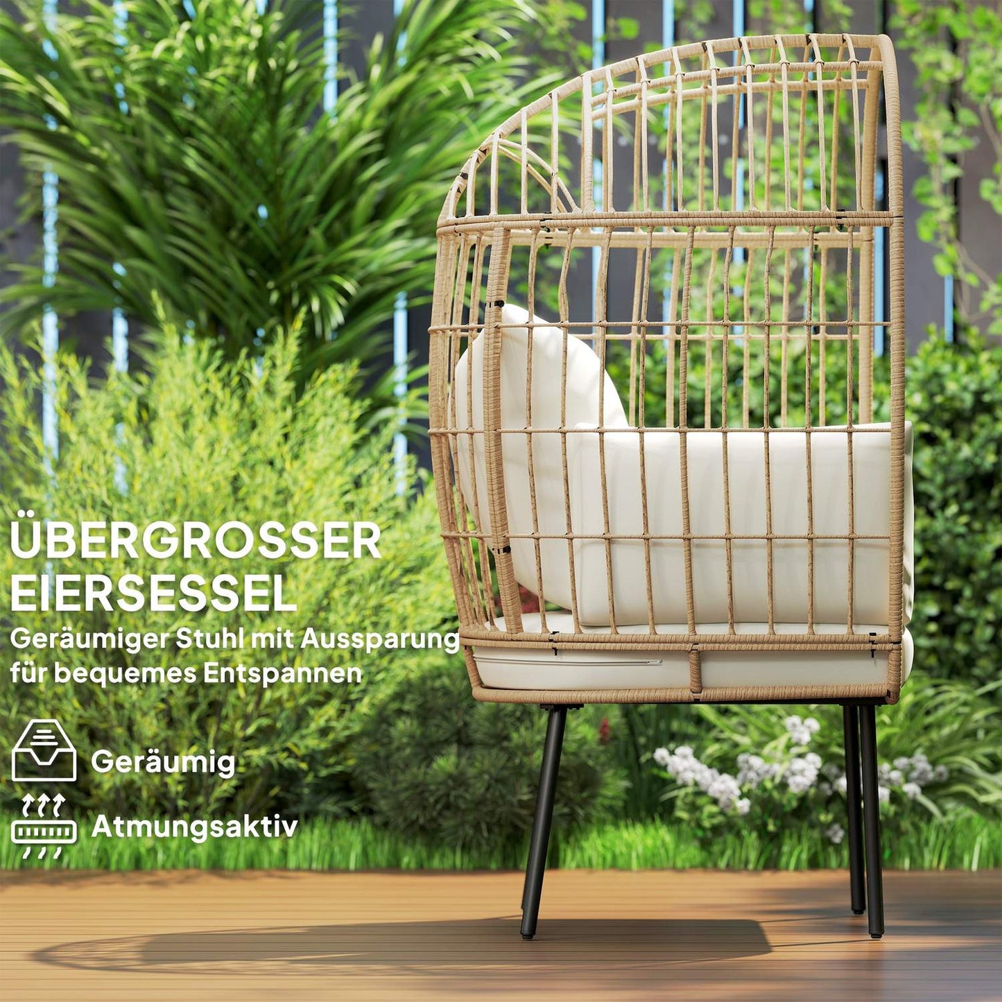 Oversized weatherproof egg chair with removable cushion
