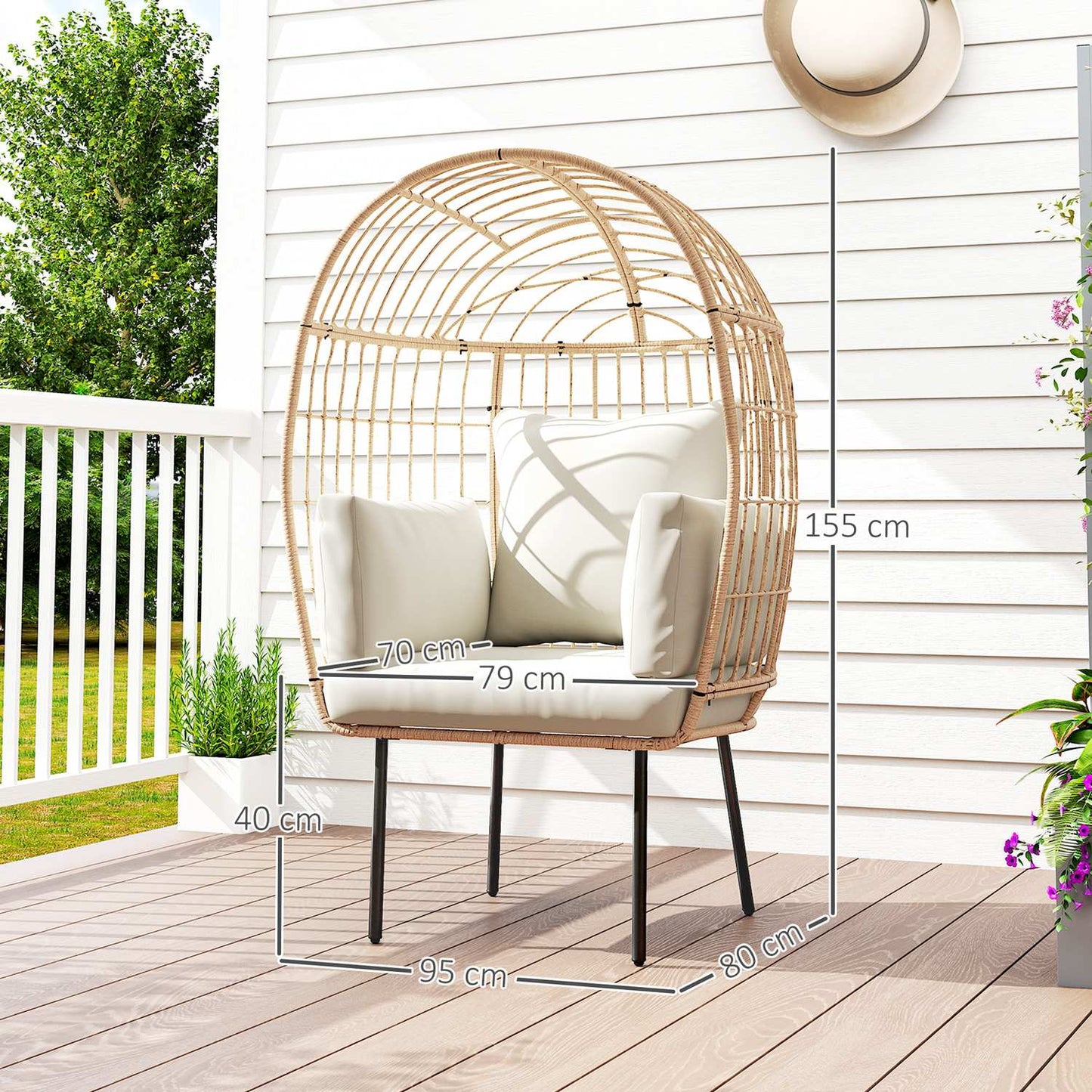 Oversized weatherproof egg chair with removable cushion