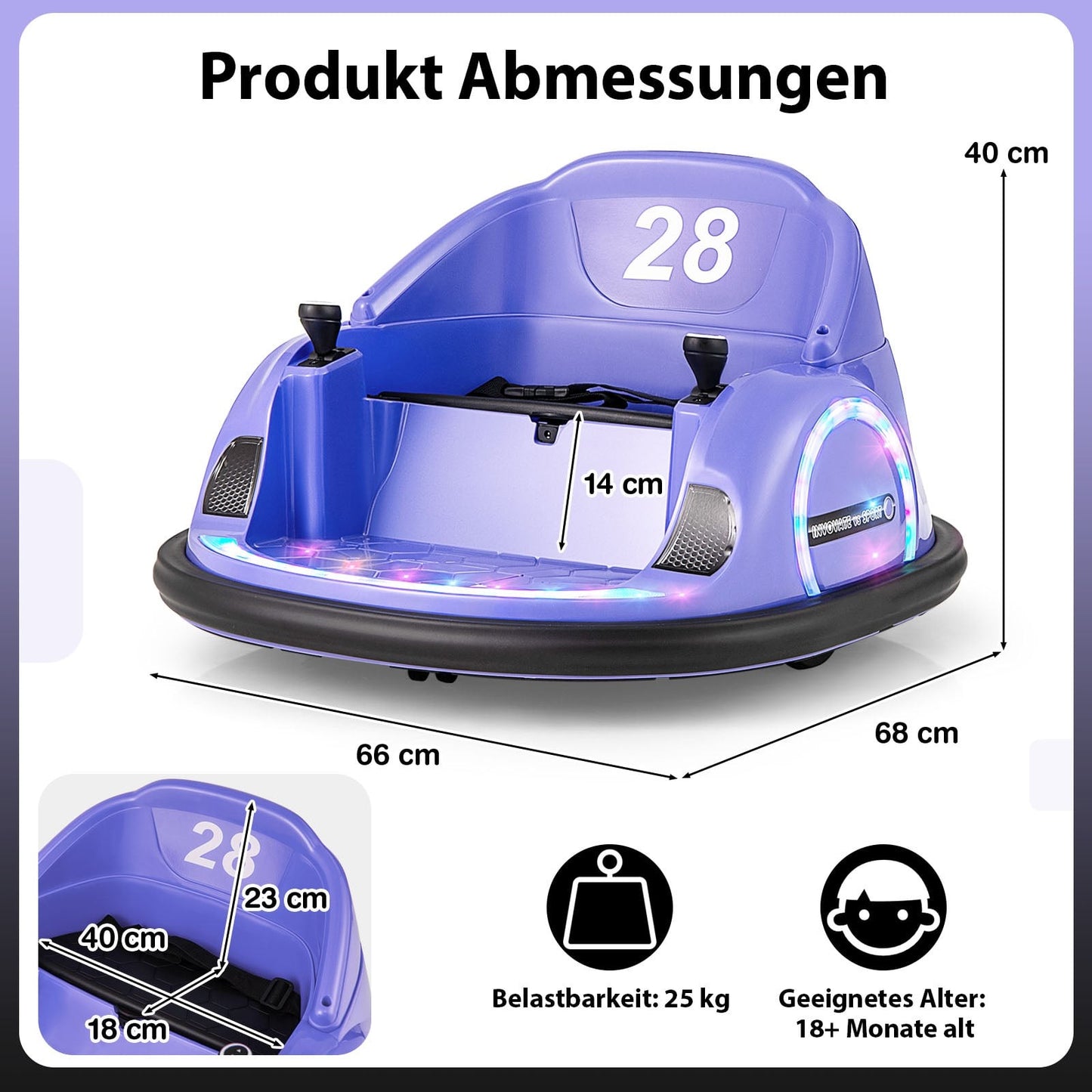 Electric 360 Spin Bumper Car for Kids, 12V, Purple
