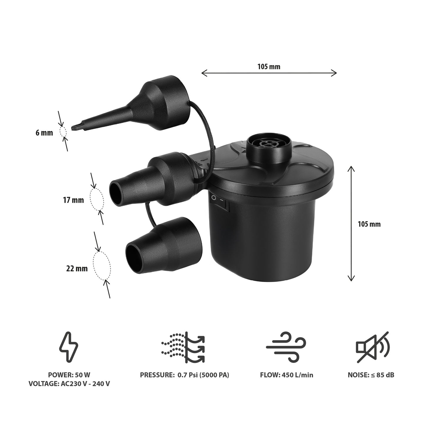 Electric Air Pump 230V-12V with Adapters