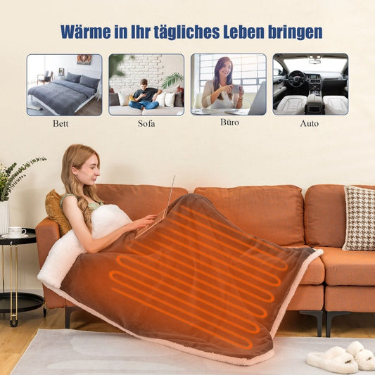 Electric Blanket 9 Heat Levels 20-46℃ Heated Wool Blanket 9H Timer 163 x 128 cm Gray