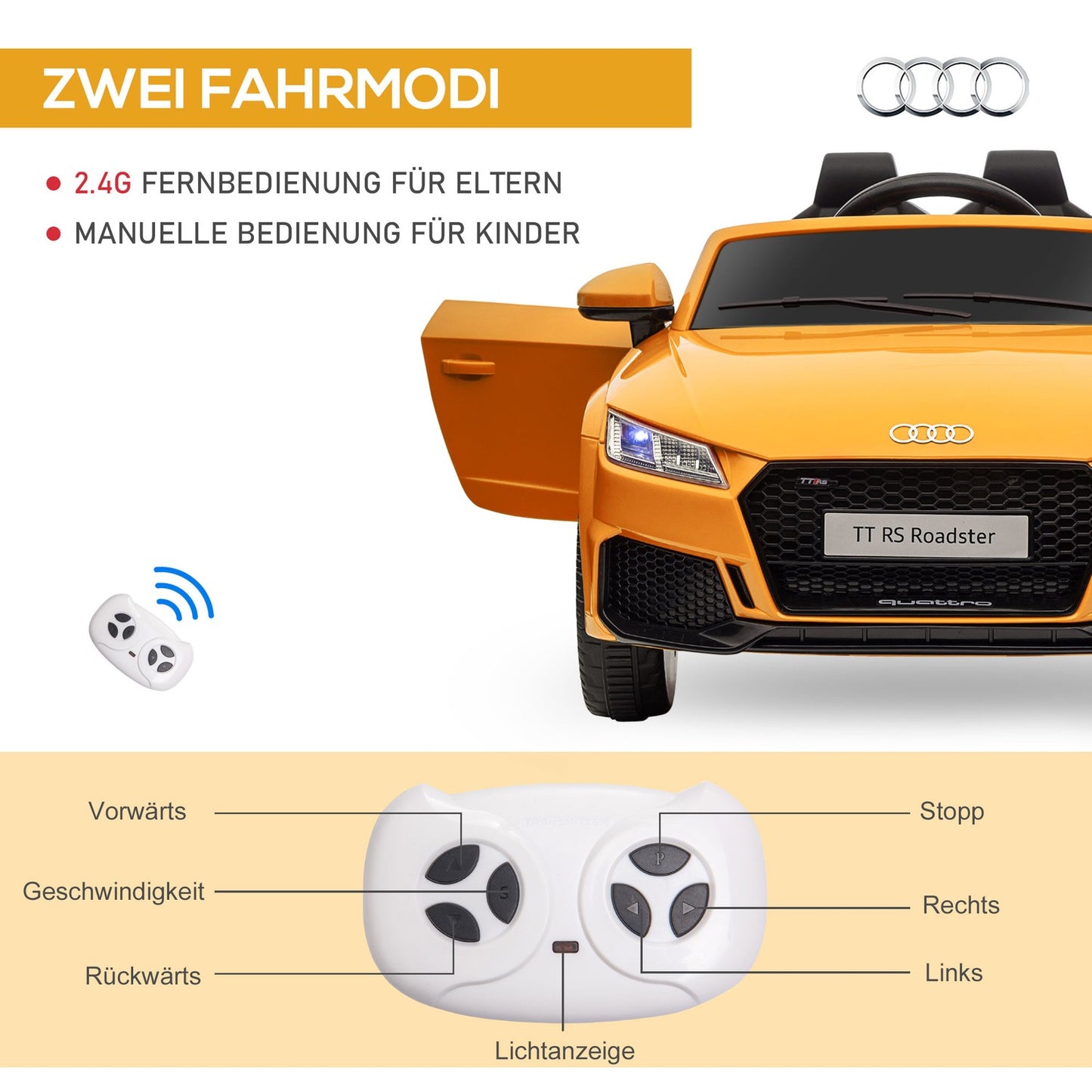 Electric ride-on car for children, remote control, yellow
