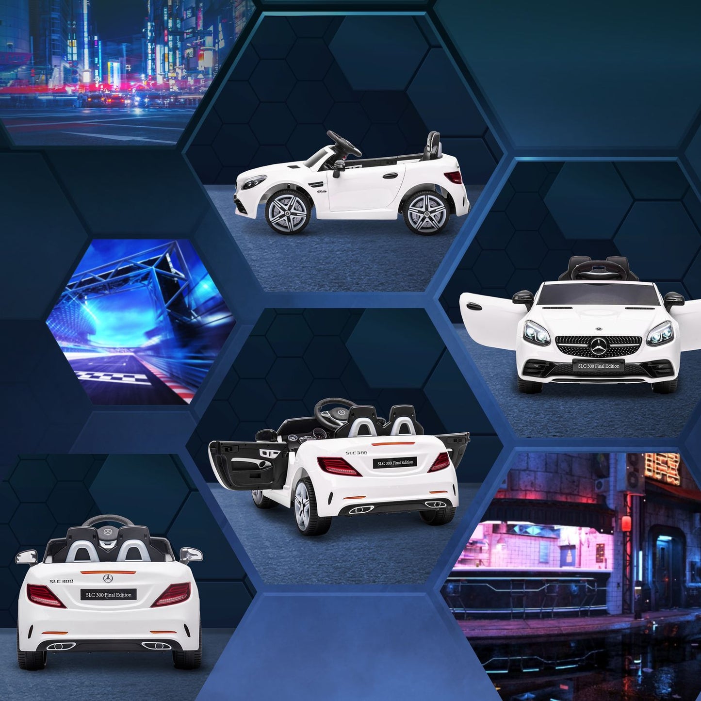 Electric ride-on car for children 3+, remote control, LED lights