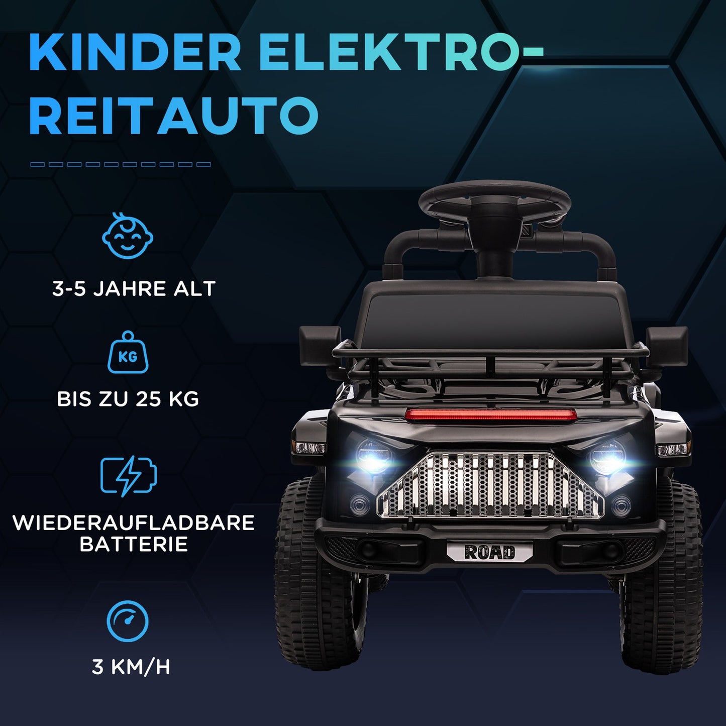Electric Riding Off-Road Vehicle with Music and Storage - Black