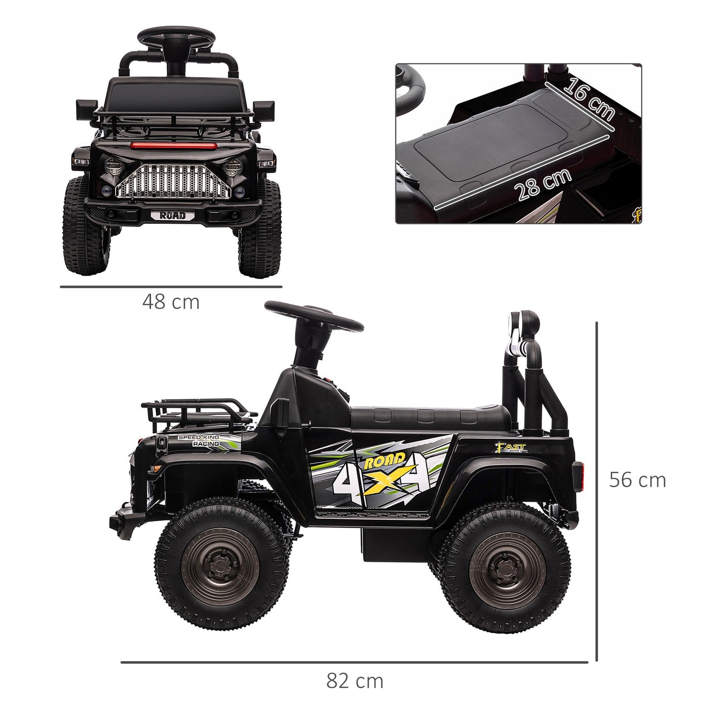 Electric Riding Off-Road Vehicle with Music and Storage - Black