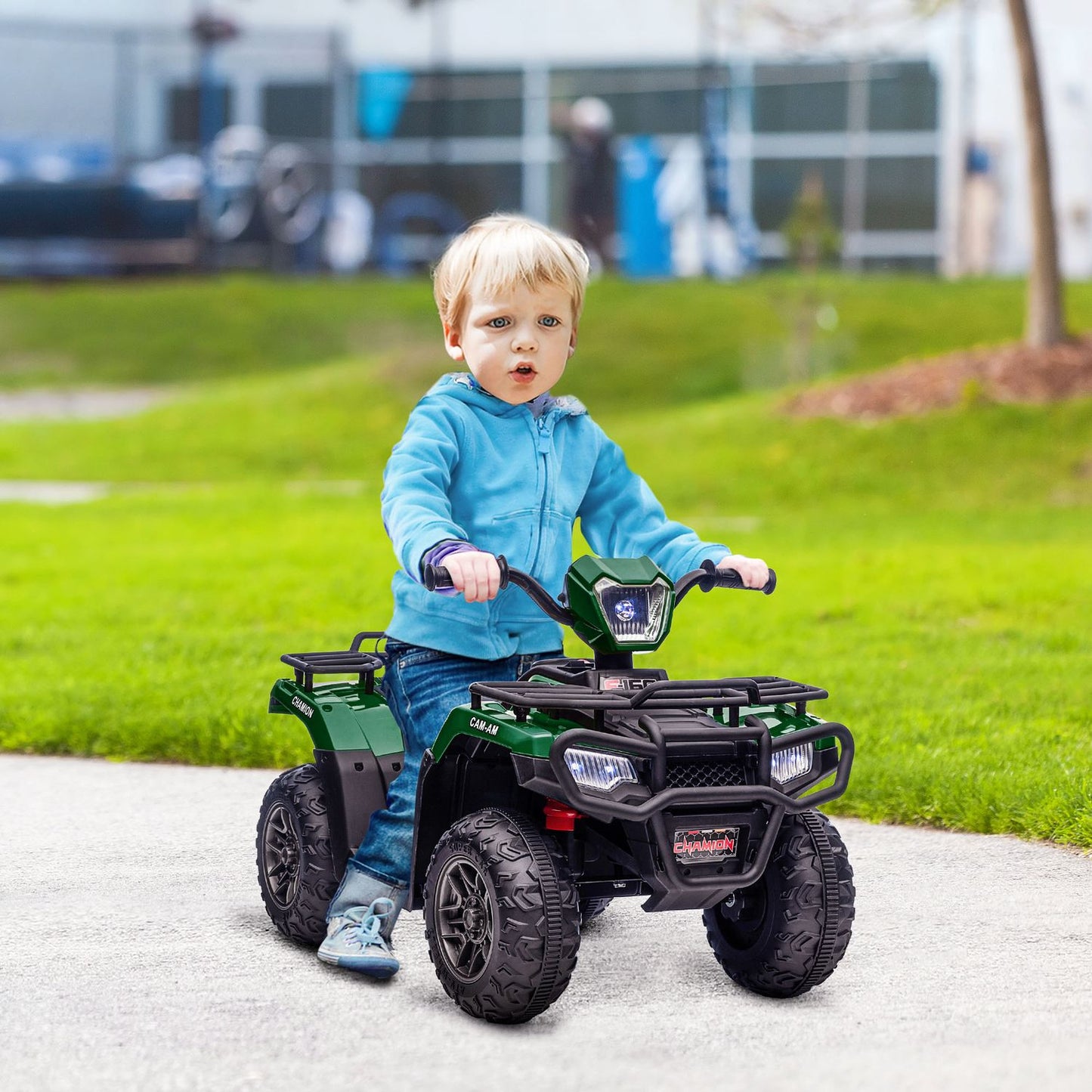 Electric quad bike for children - LED and music, 3+, black/green