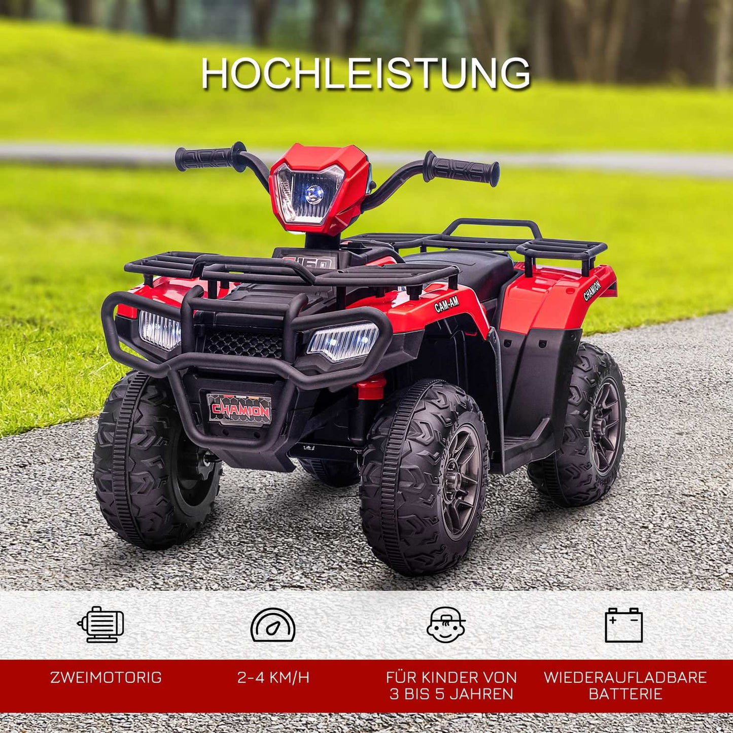Electric quad bike for children with LED and music, black/red