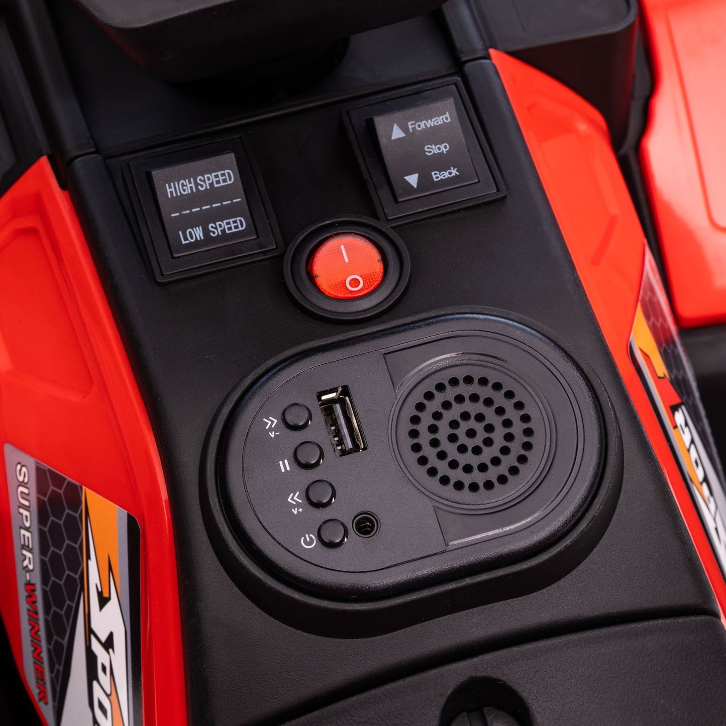 Electric quad bike for children with LED and music, black/red